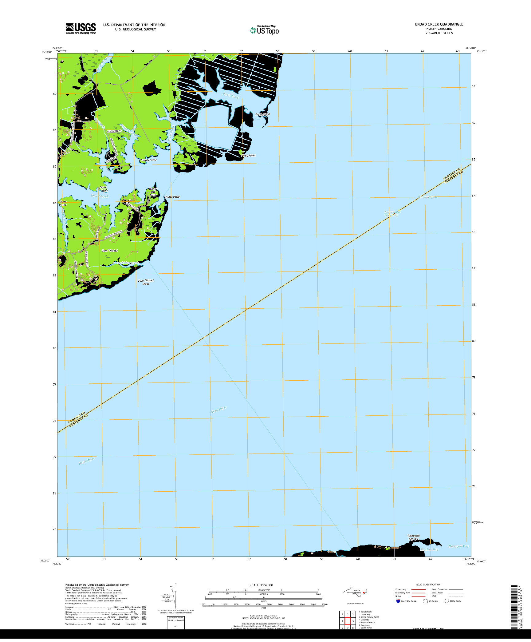 USGS US TOPO 7.5-MINUTE MAP FOR BROAD CREEK, NC 2019