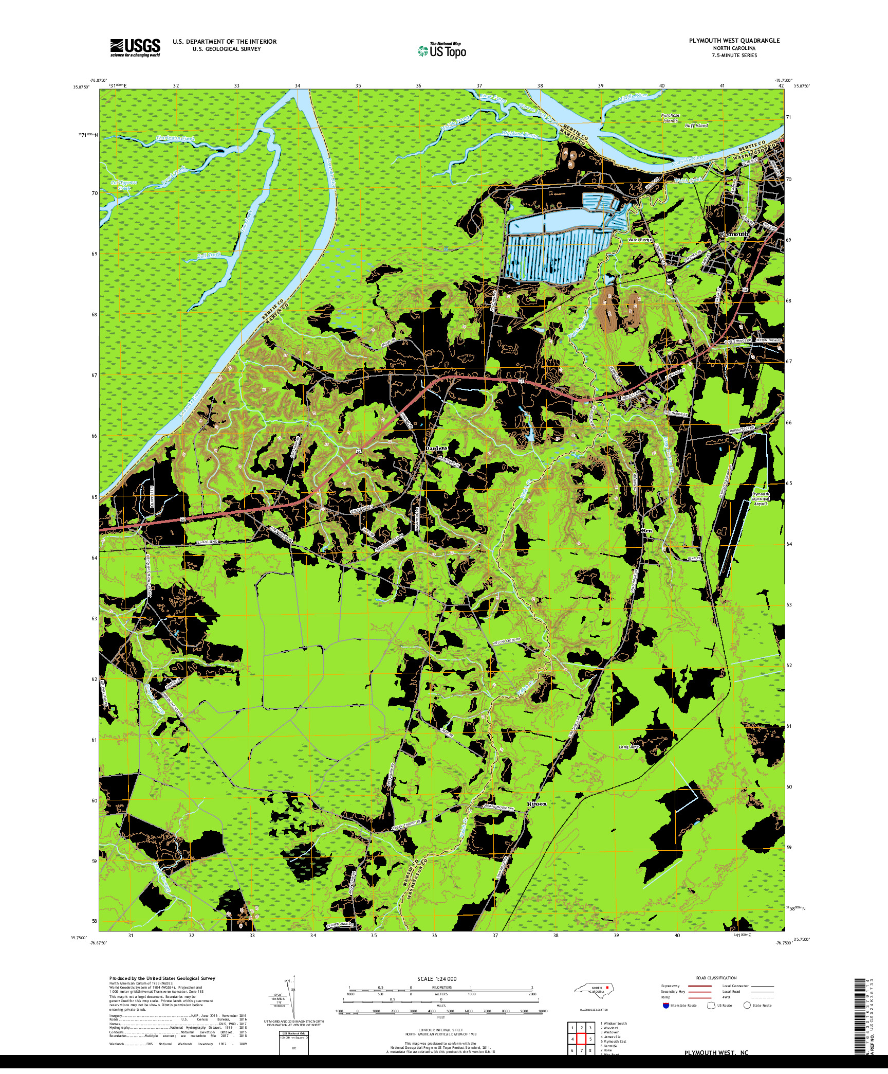 USGS US TOPO 7.5-MINUTE MAP FOR PLYMOUTH WEST, NC 2019