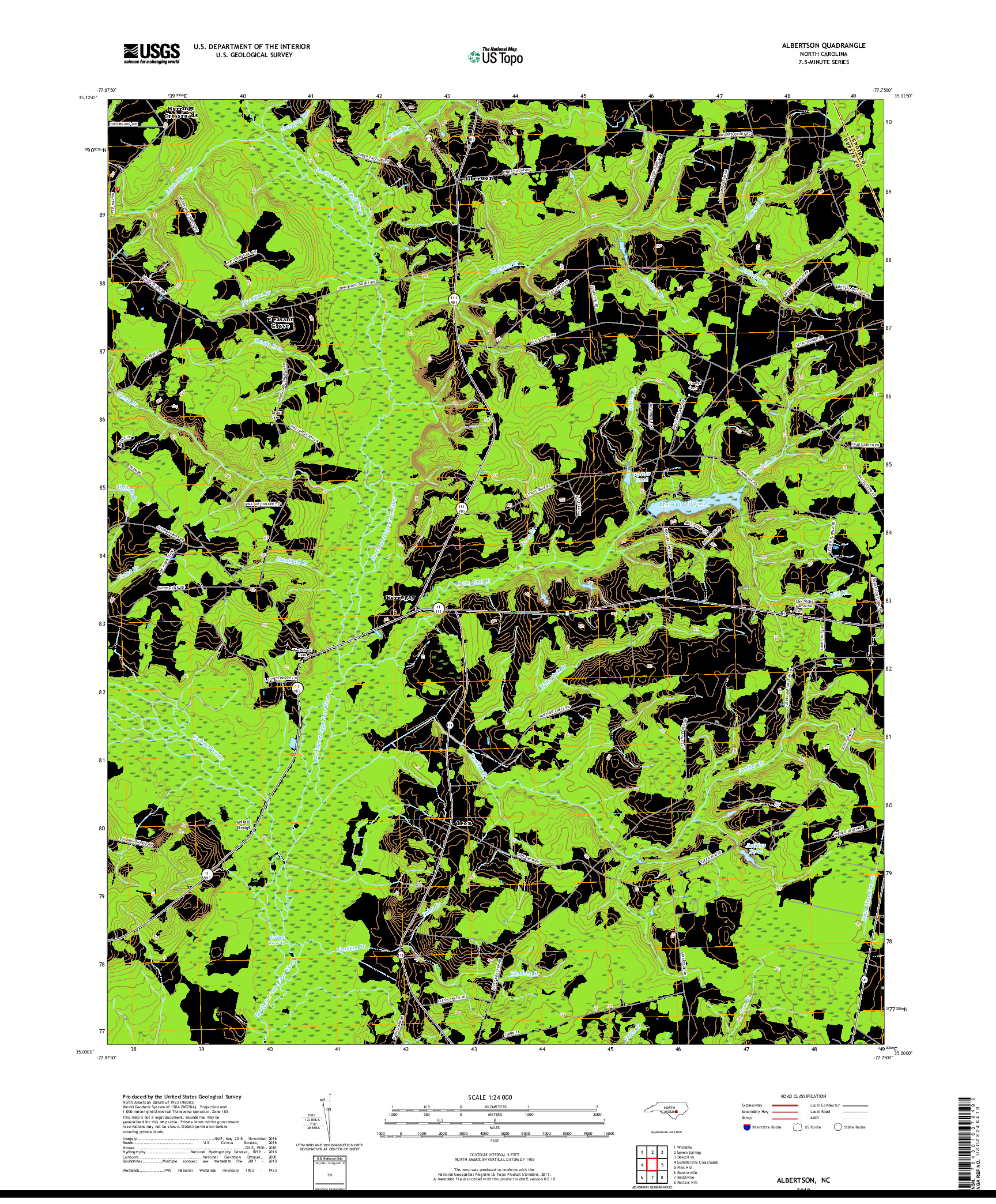 USGS US TOPO 7.5-MINUTE MAP FOR ALBERTSON, NC 2019