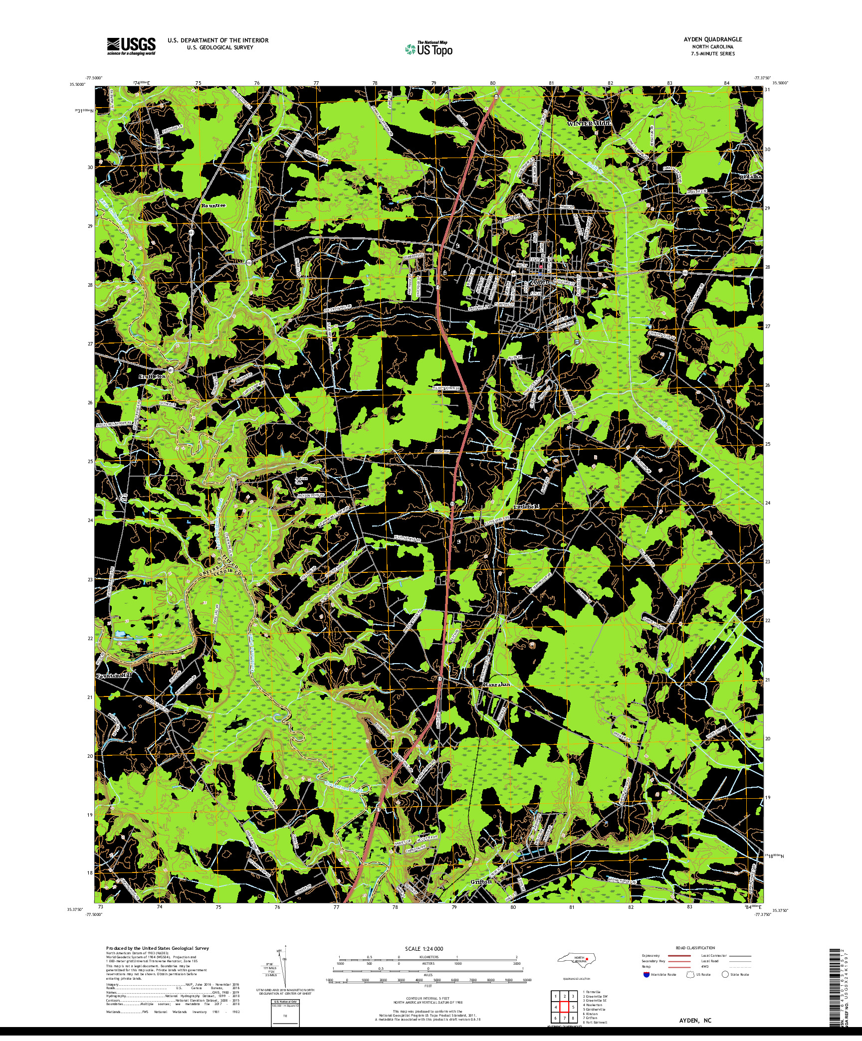 USGS US TOPO 7.5-MINUTE MAP FOR AYDEN, NC 2019