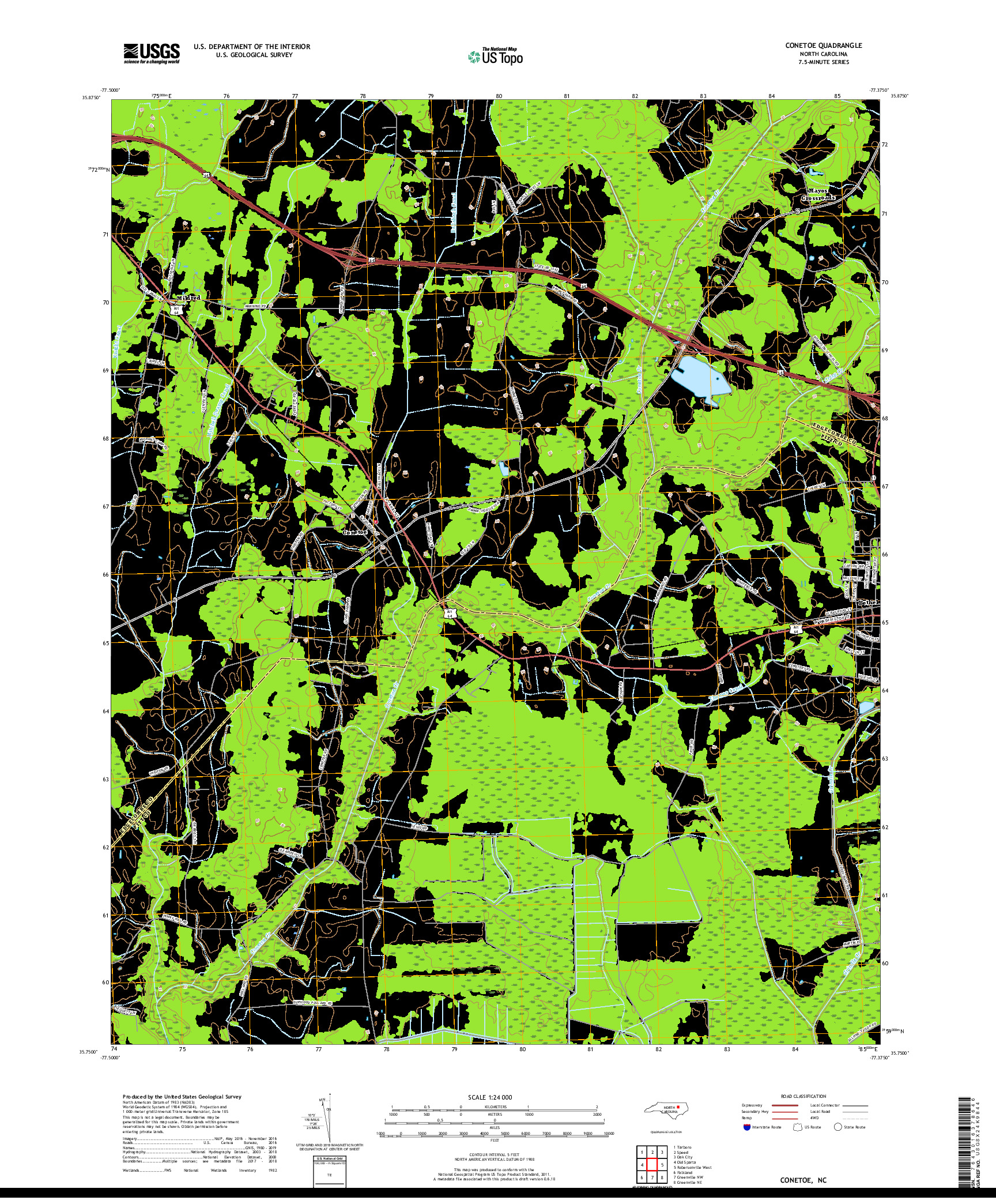 USGS US TOPO 7.5-MINUTE MAP FOR CONETOE, NC 2019