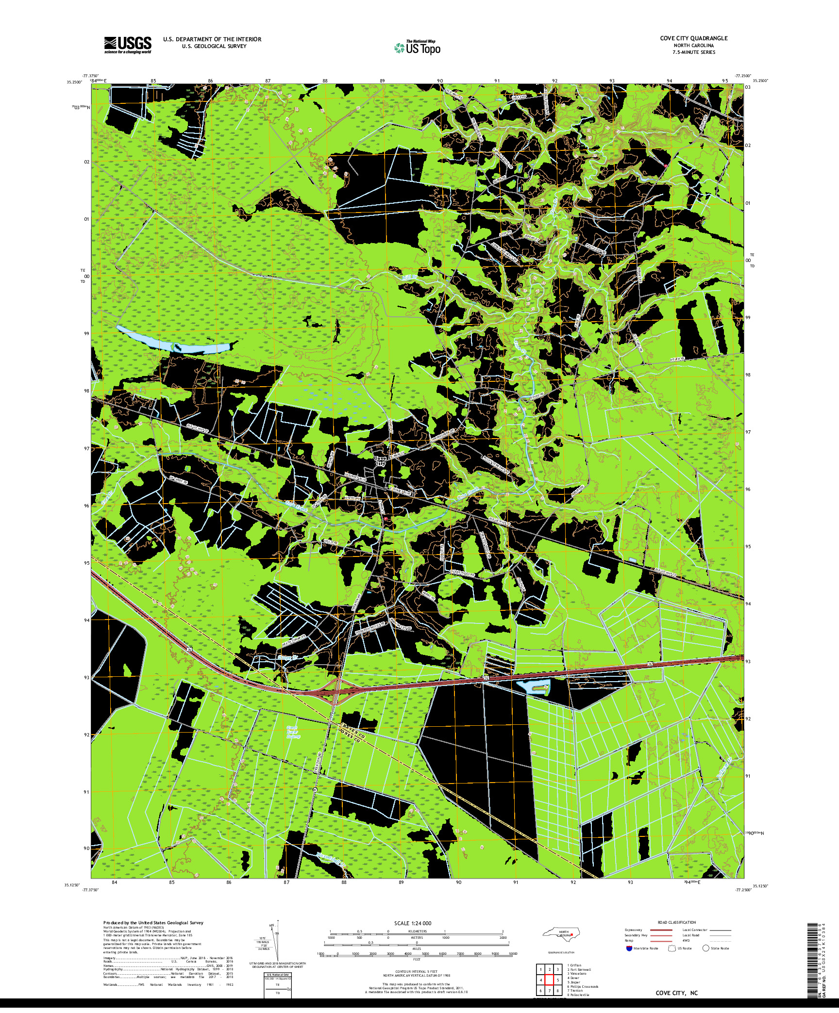 USGS US TOPO 7.5-MINUTE MAP FOR COVE CITY, NC 2019