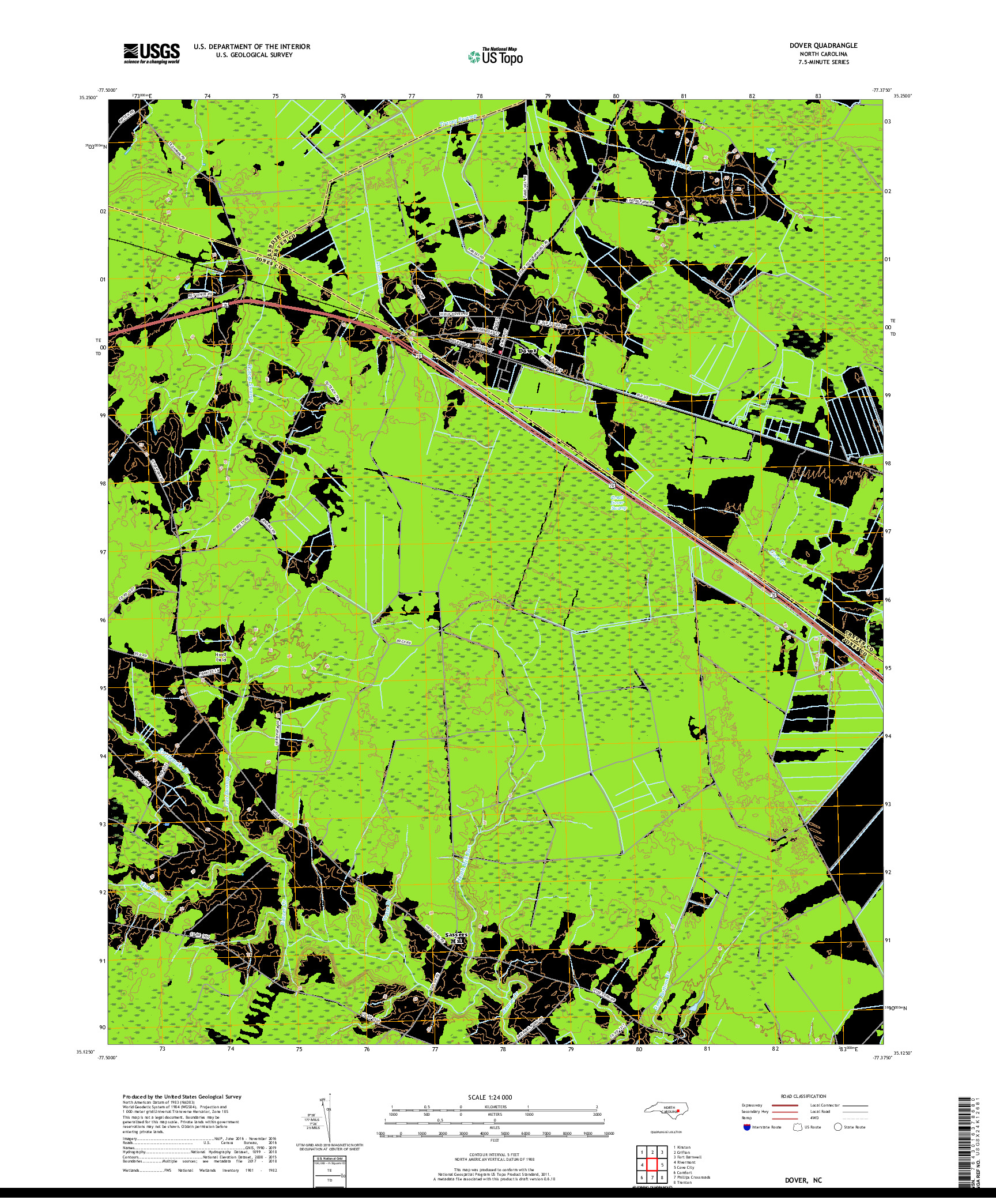 USGS US TOPO 7.5-MINUTE MAP FOR DOVER, NC 2019