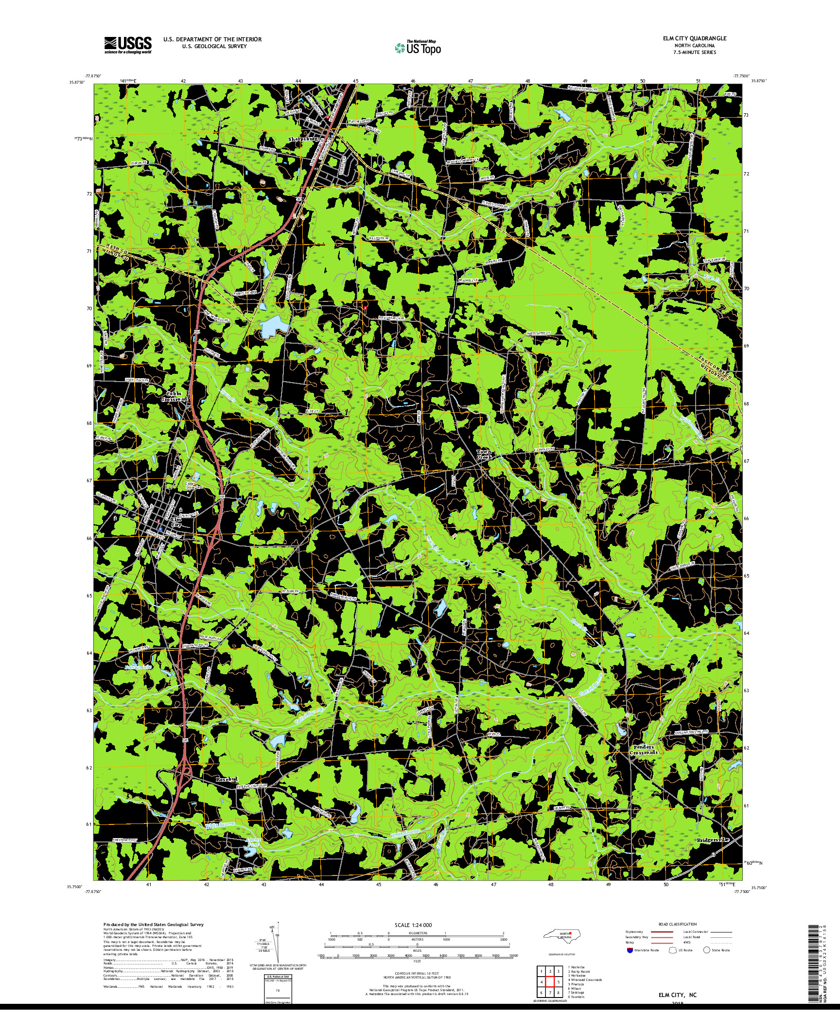 USGS US TOPO 7.5-MINUTE MAP FOR ELM CITY, NC 2019