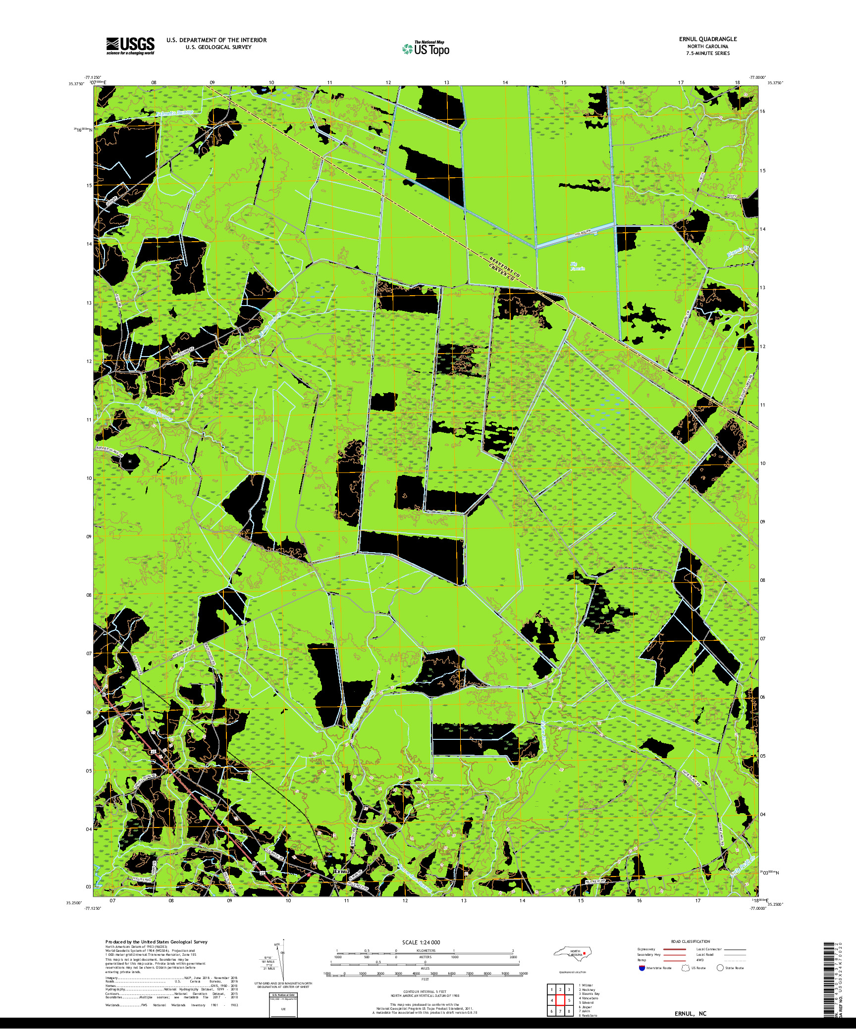 USGS US TOPO 7.5-MINUTE MAP FOR ERNUL, NC 2019