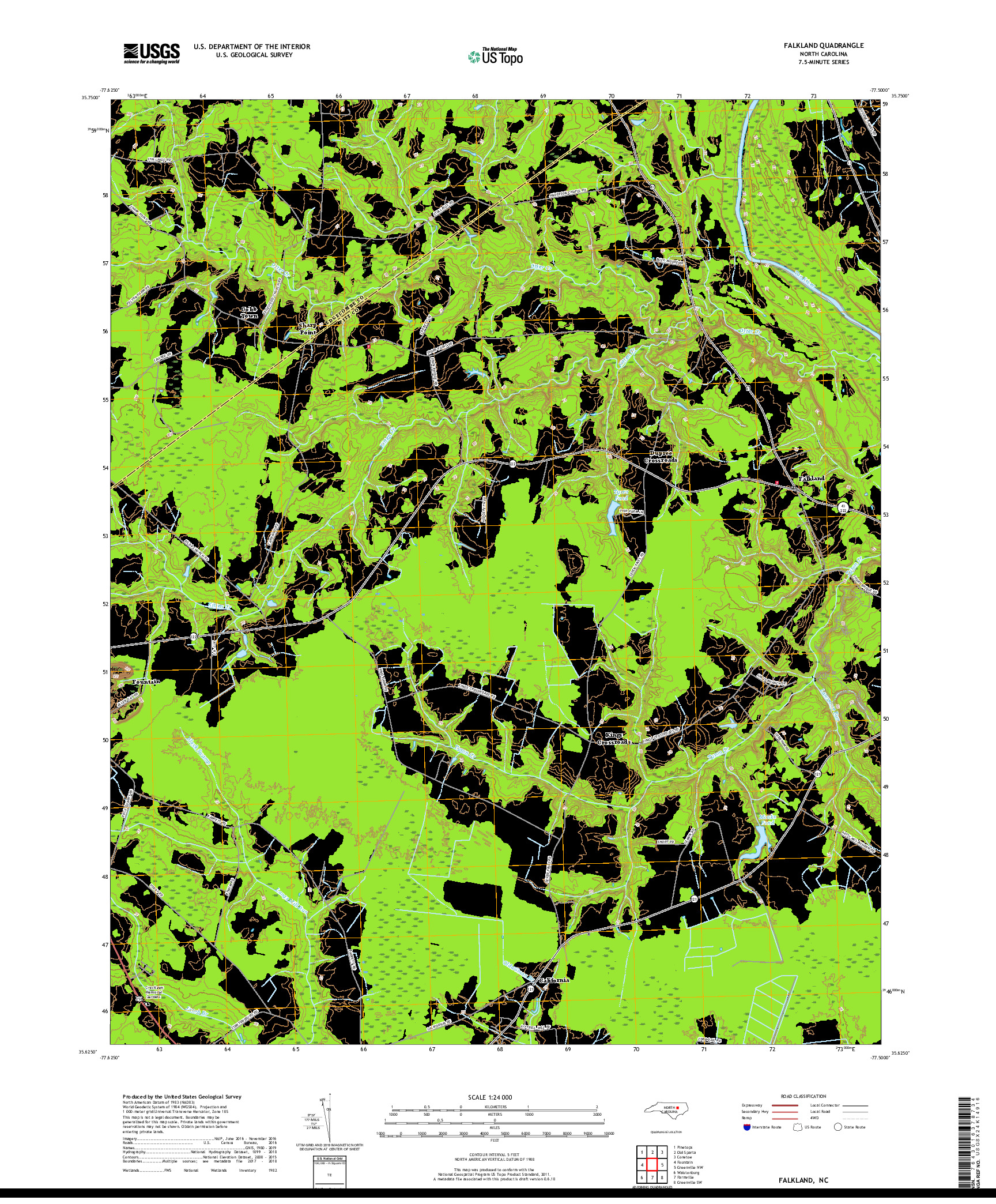 USGS US TOPO 7.5-MINUTE MAP FOR FALKLAND, NC 2019