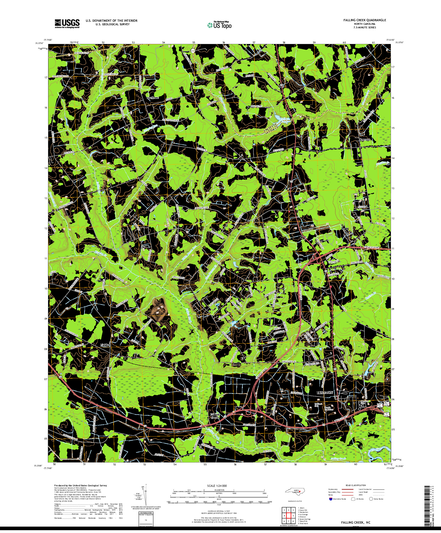 USGS US TOPO 7.5-MINUTE MAP FOR FALLING CREEK, NC 2019