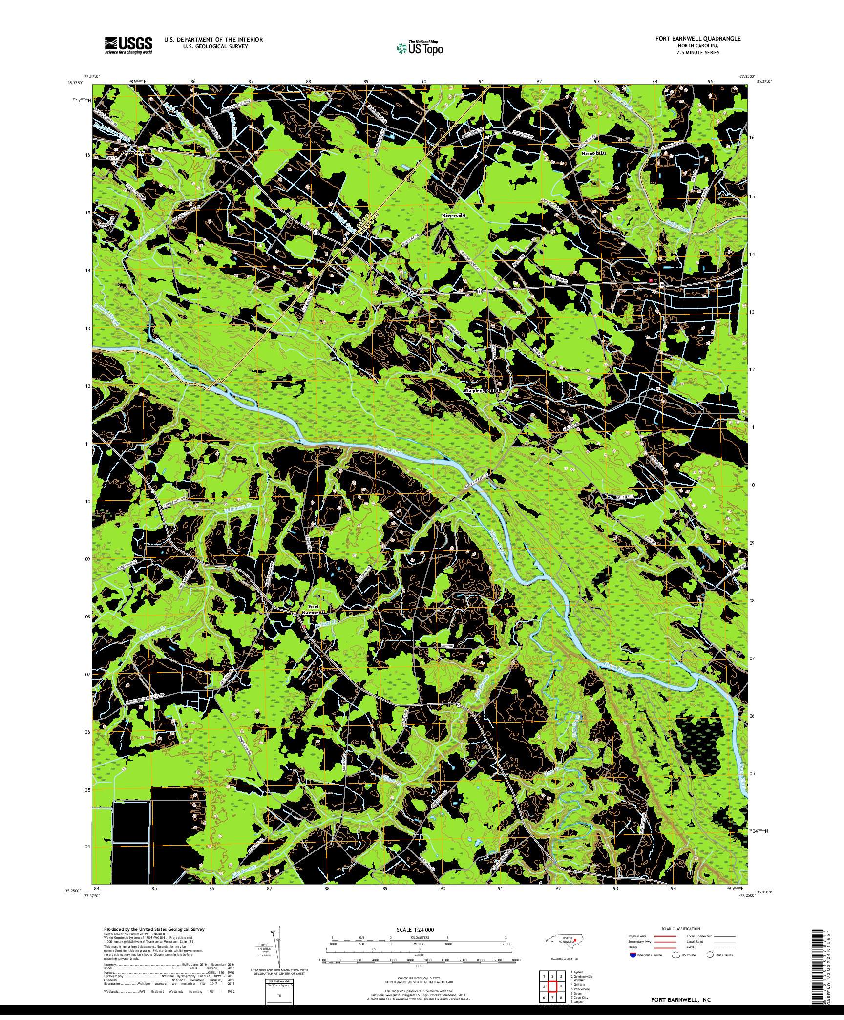 USGS US TOPO 7.5-MINUTE MAP FOR FORT BARNWELL, NC 2019