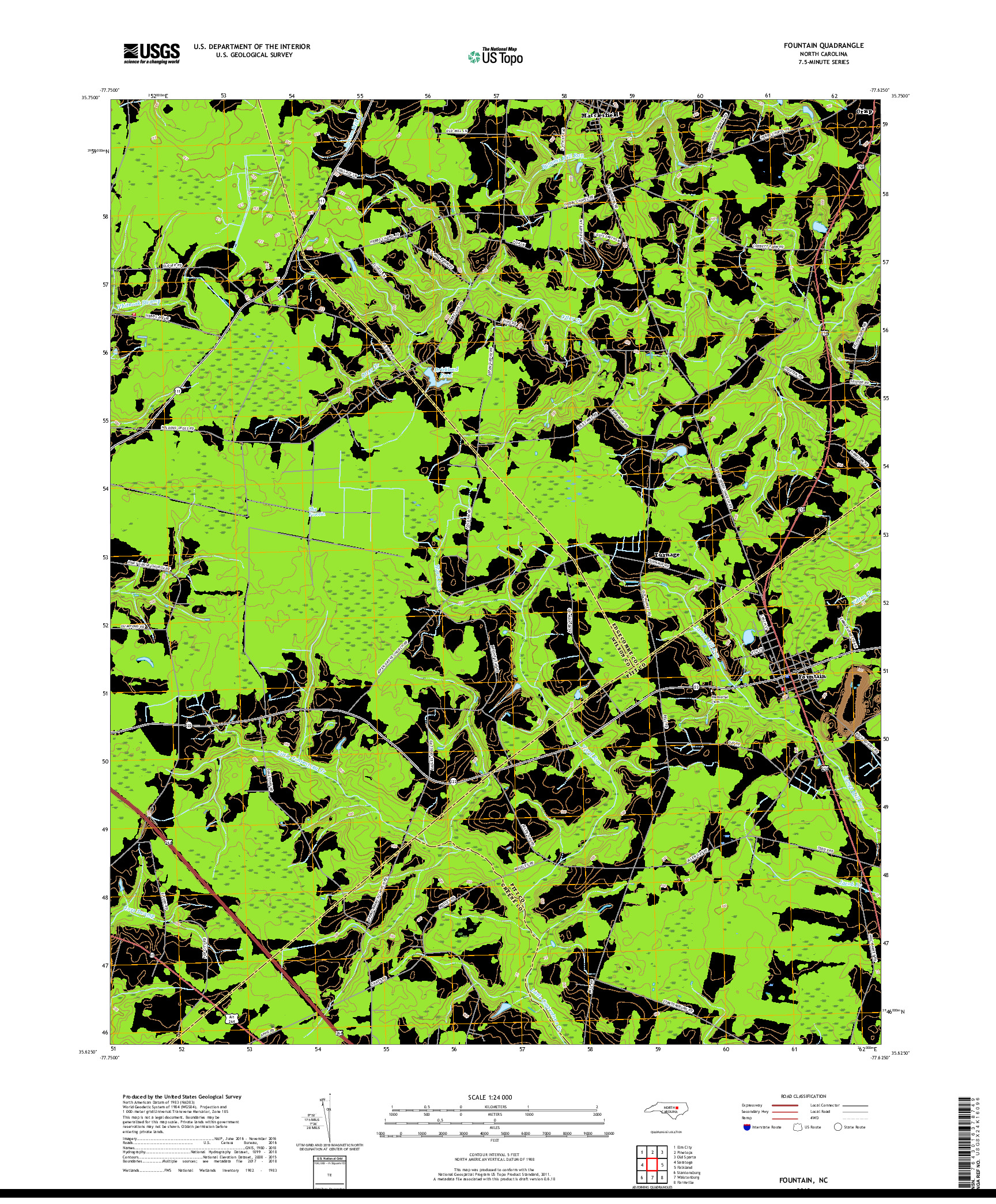 USGS US TOPO 7.5-MINUTE MAP FOR FOUNTAIN, NC 2019