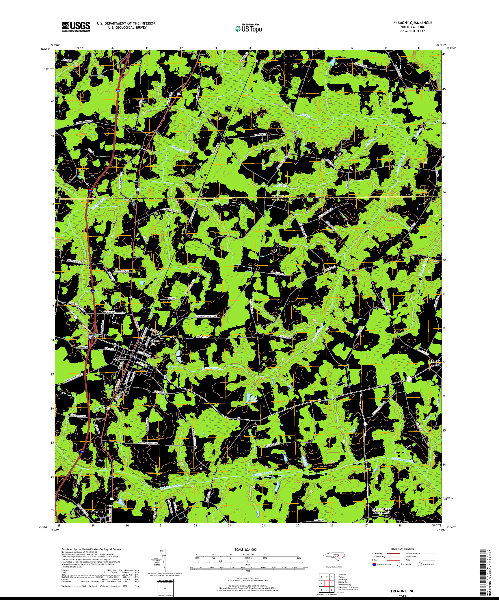 USGS US TOPO 7.5-MINUTE MAP FOR FREMONT, NC 2019