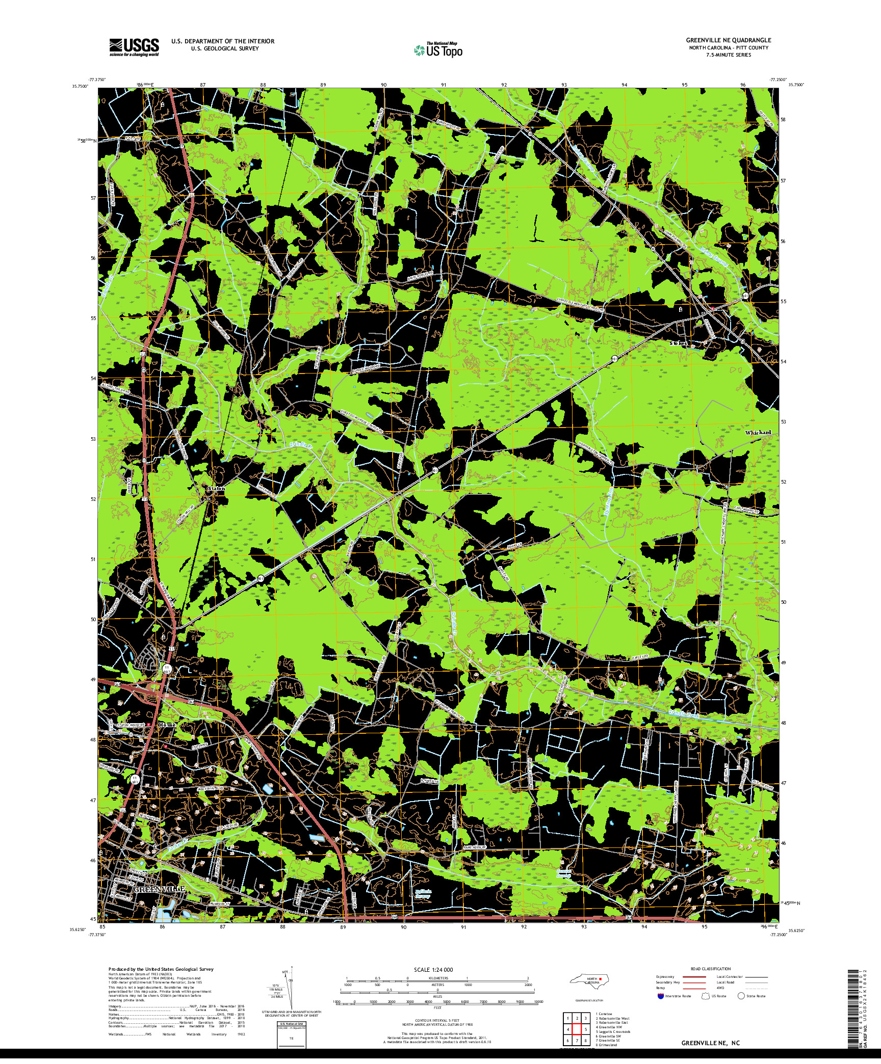USGS US TOPO 7.5-MINUTE MAP FOR GREENVILLE NE, NC 2019