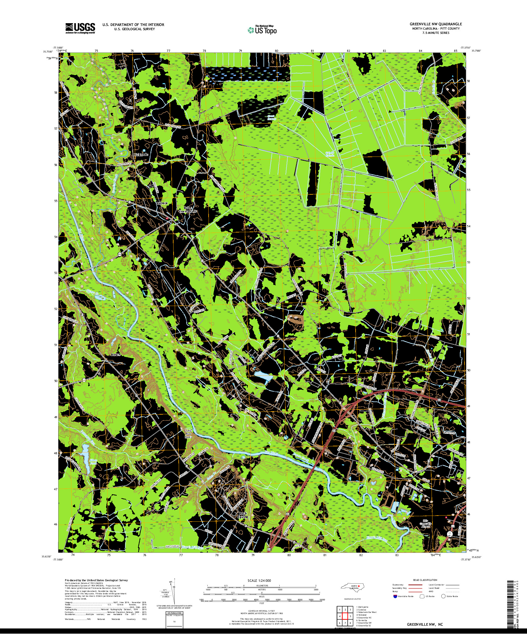 USGS US TOPO 7.5-MINUTE MAP FOR GREENVILLE NW, NC 2019