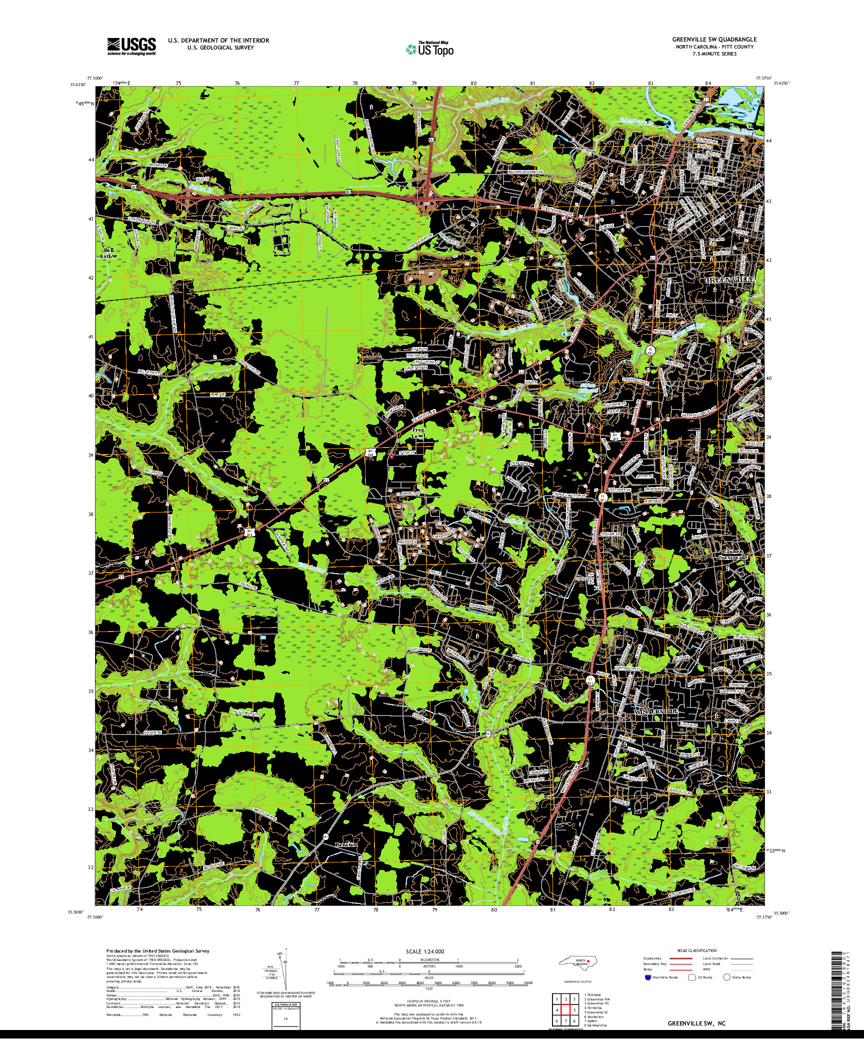 USGS US TOPO 7.5-MINUTE MAP FOR GREENVILLE SW, NC 2019