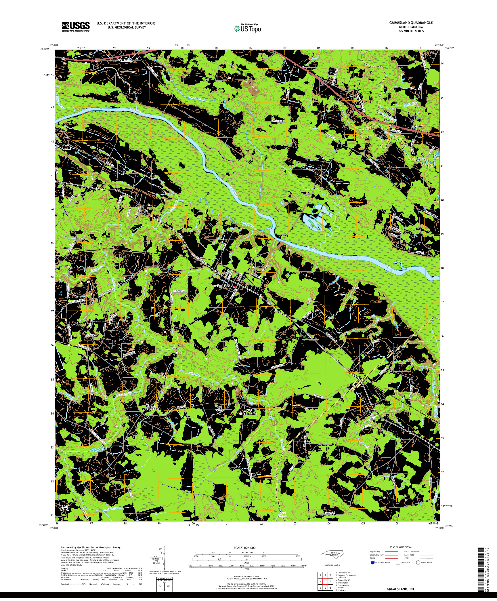 USGS US TOPO 7.5-MINUTE MAP FOR GRIMESLAND, NC 2019