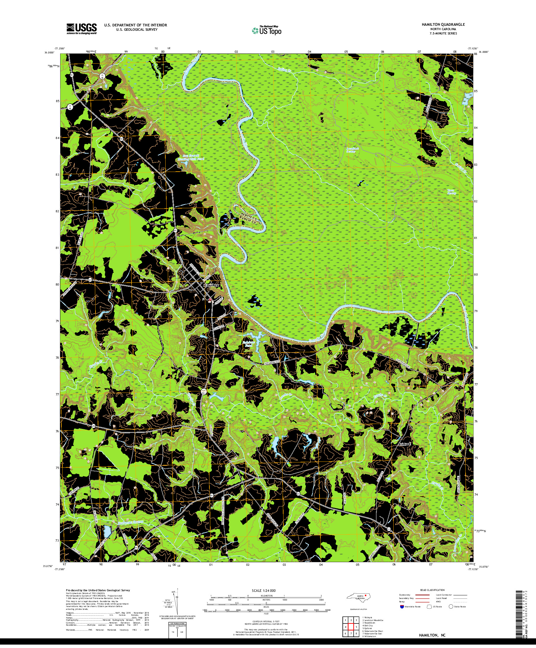 USGS US TOPO 7.5-MINUTE MAP FOR HAMILTON, NC 2019