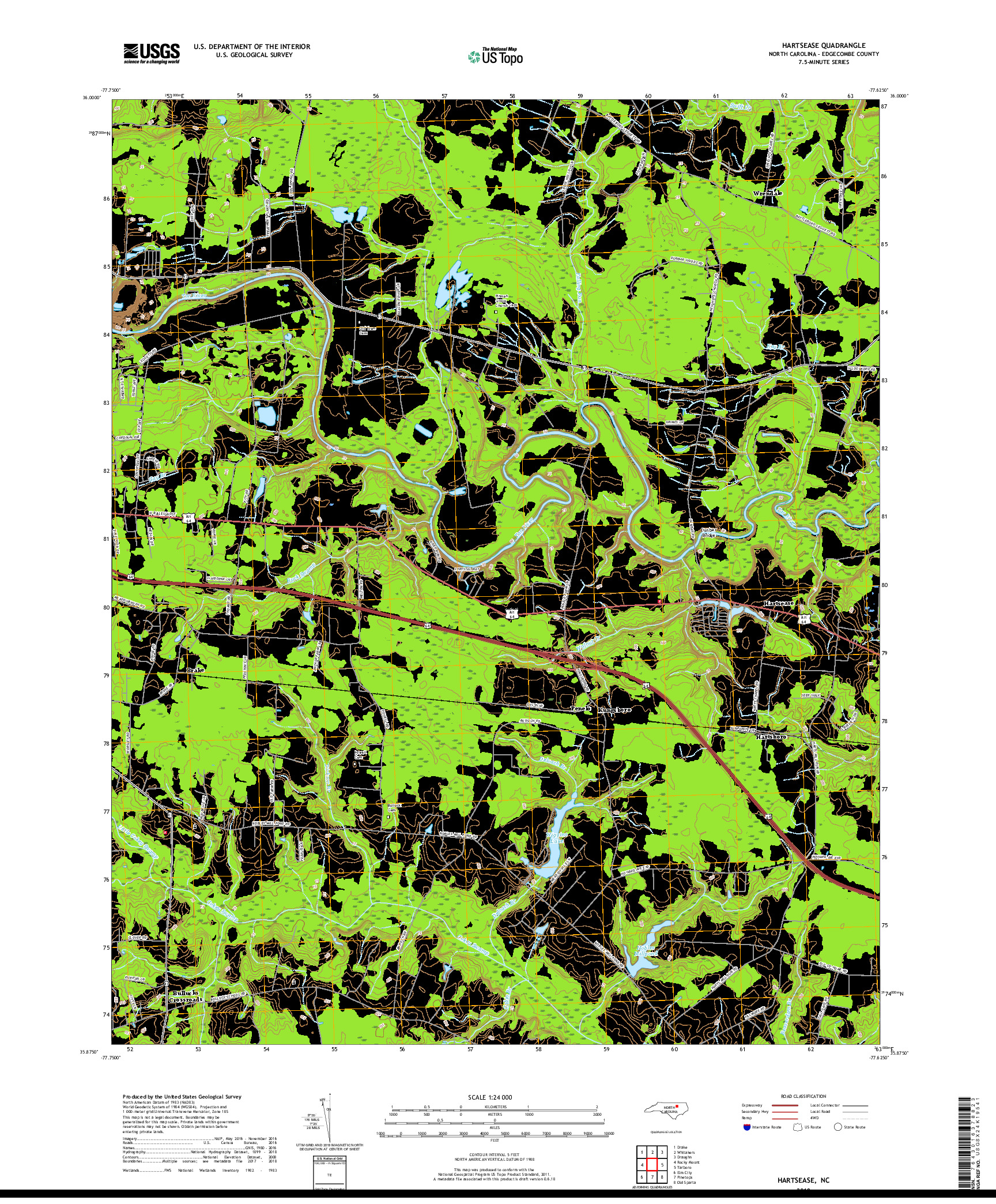 USGS US TOPO 7.5-MINUTE MAP FOR HARTSEASE, NC 2019