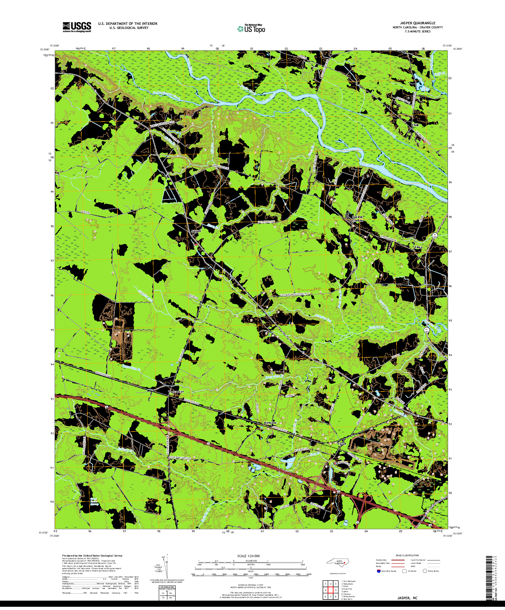 USGS US TOPO 7.5-MINUTE MAP FOR JASPER, NC 2019