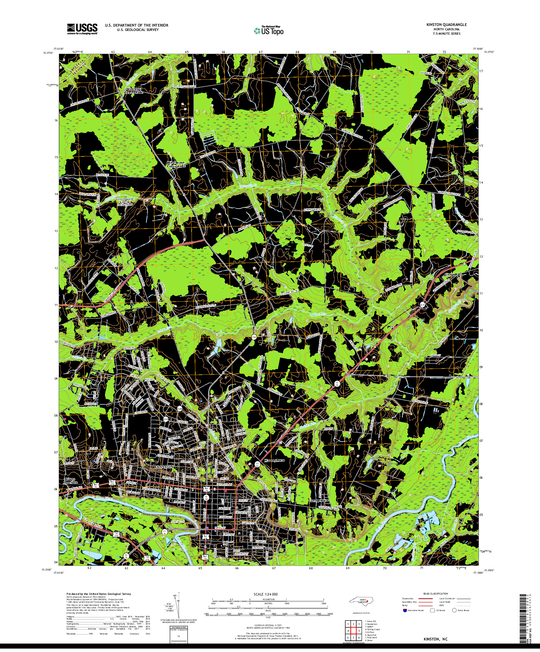 USGS US TOPO 7.5-MINUTE MAP FOR KINSTON, NC 2019