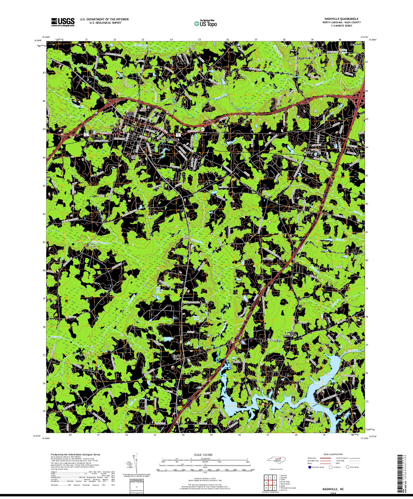 USGS US TOPO 7.5-MINUTE MAP FOR NASHVILLE, NC 2019