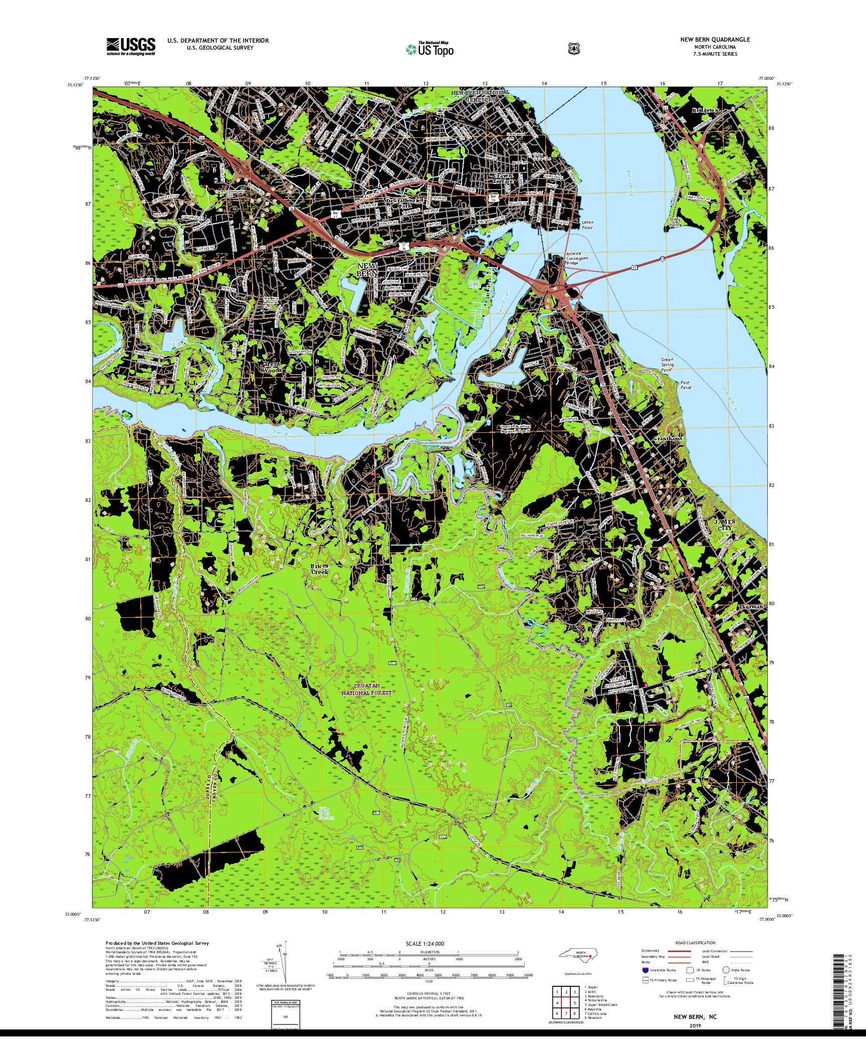 USGS US TOPO 7.5-MINUTE MAP FOR NEW BERN, NC 2019