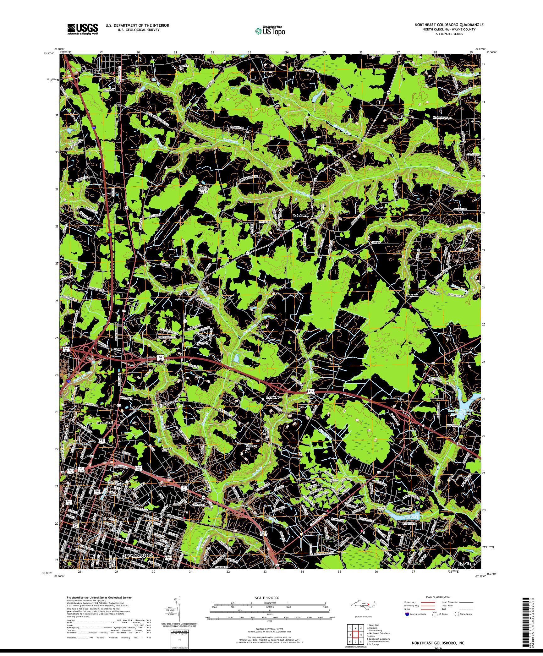 USGS US TOPO 7.5-MINUTE MAP FOR NORTHEAST GOLDSBORO, NC 2019