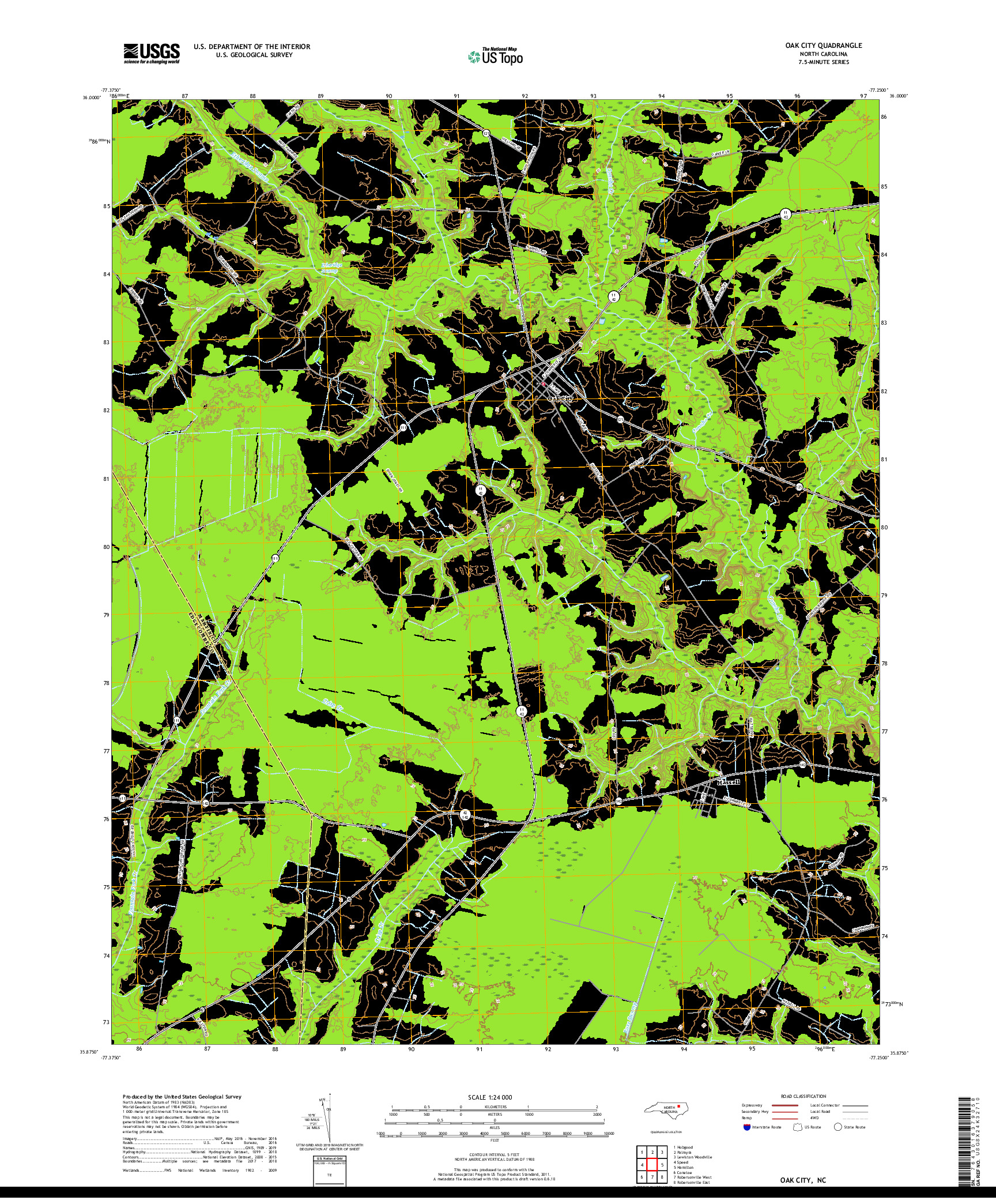 USGS US TOPO 7.5-MINUTE MAP FOR OAK CITY, NC 2019