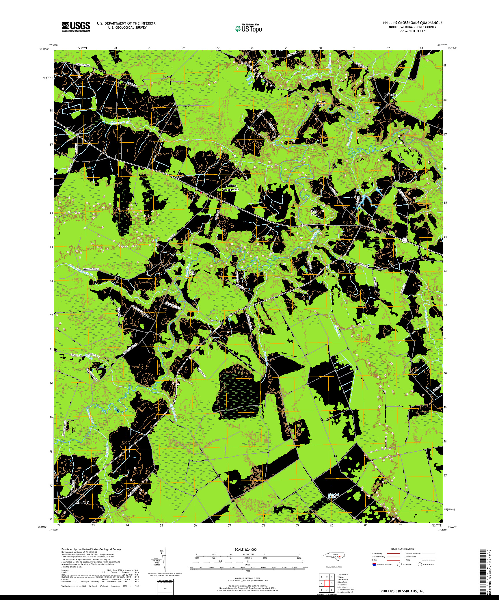 USGS US TOPO 7.5-MINUTE MAP FOR PHILLIPS CROSSROADS, NC 2019