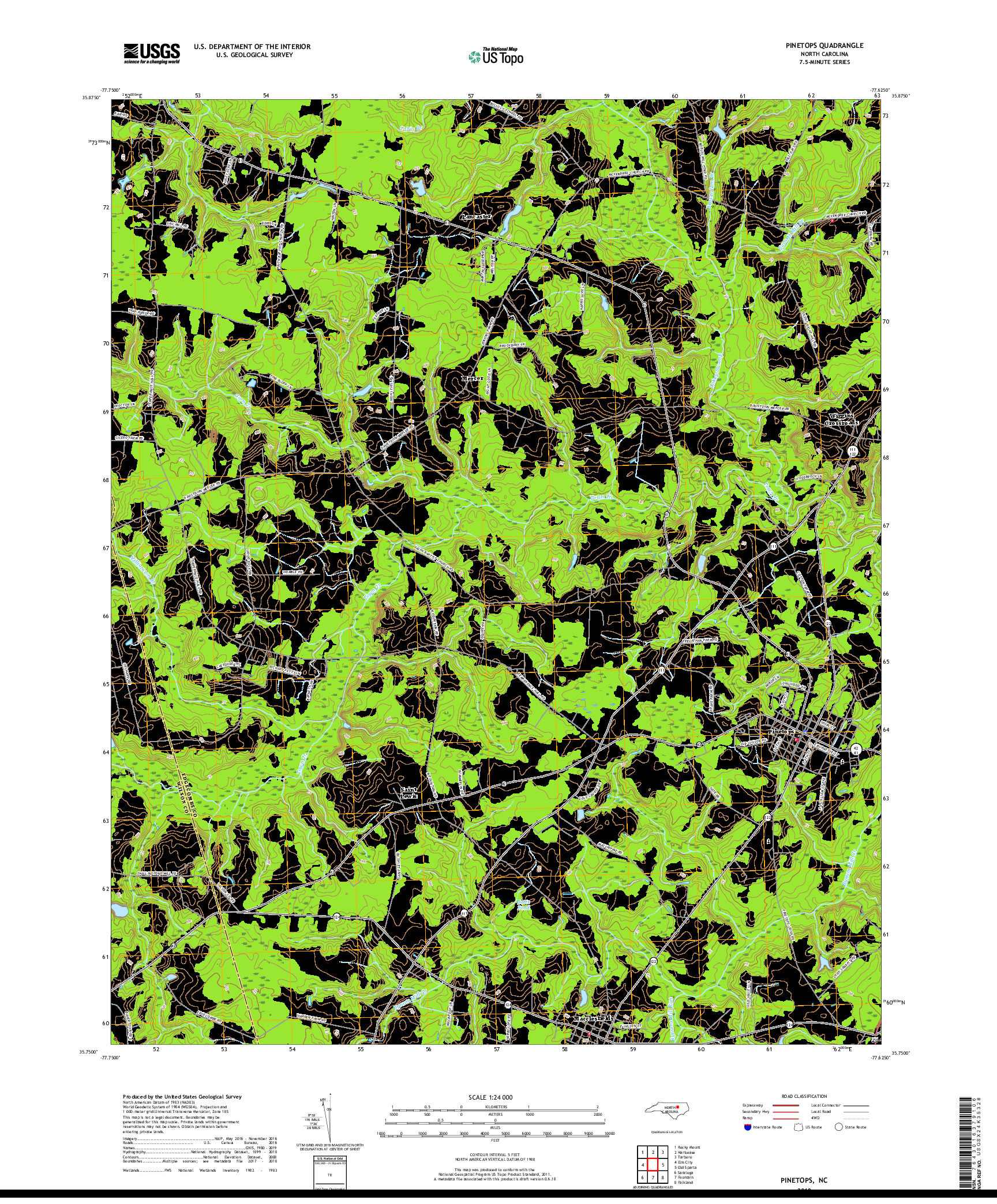 USGS US TOPO 7.5-MINUTE MAP FOR PINETOPS, NC 2019