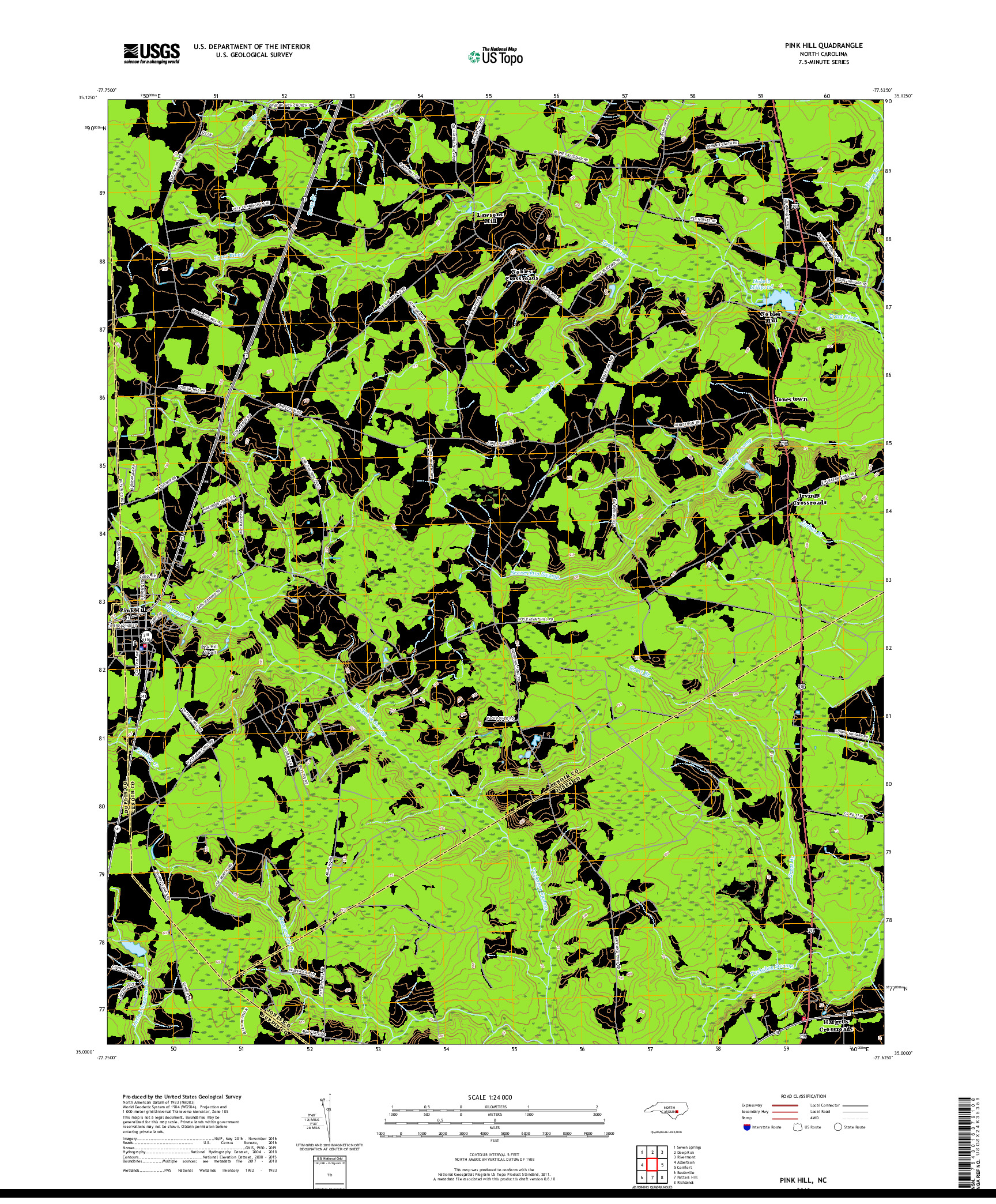 USGS US TOPO 7.5-MINUTE MAP FOR PINK HILL, NC 2019