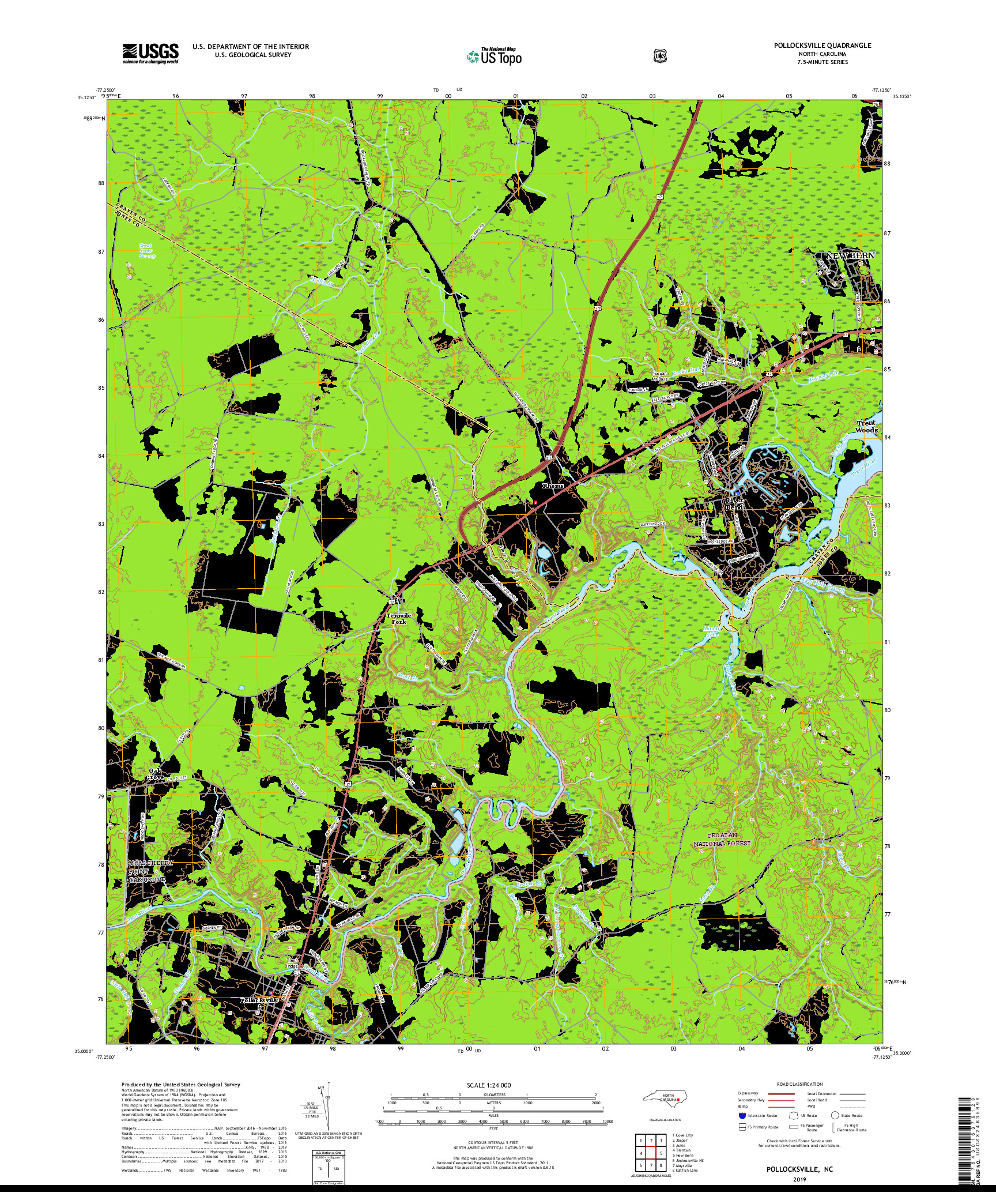 USGS US TOPO 7.5-MINUTE MAP FOR POLLOCKSVILLE, NC 2019