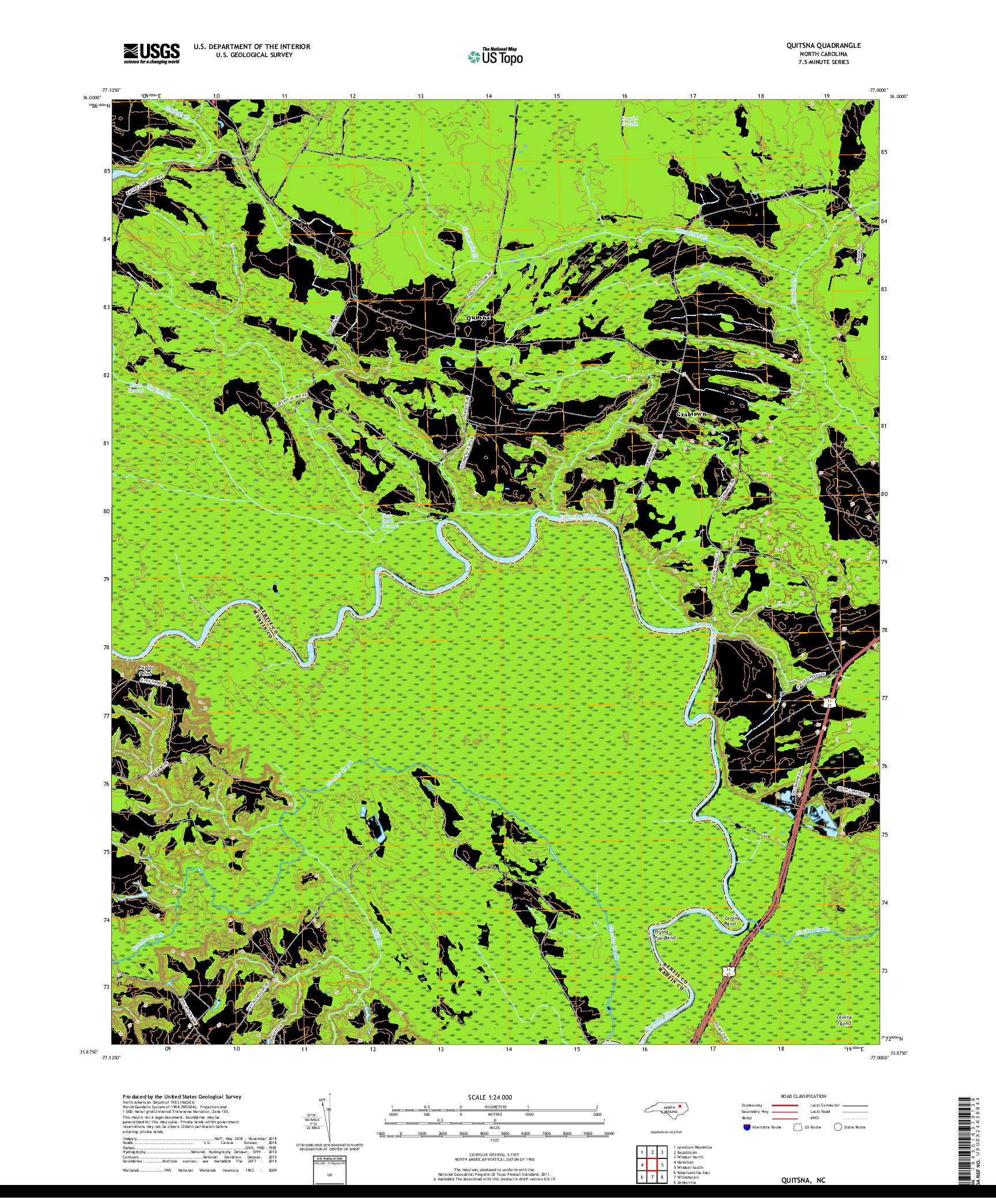USGS US TOPO 7.5-MINUTE MAP FOR QUITSNA, NC 2019