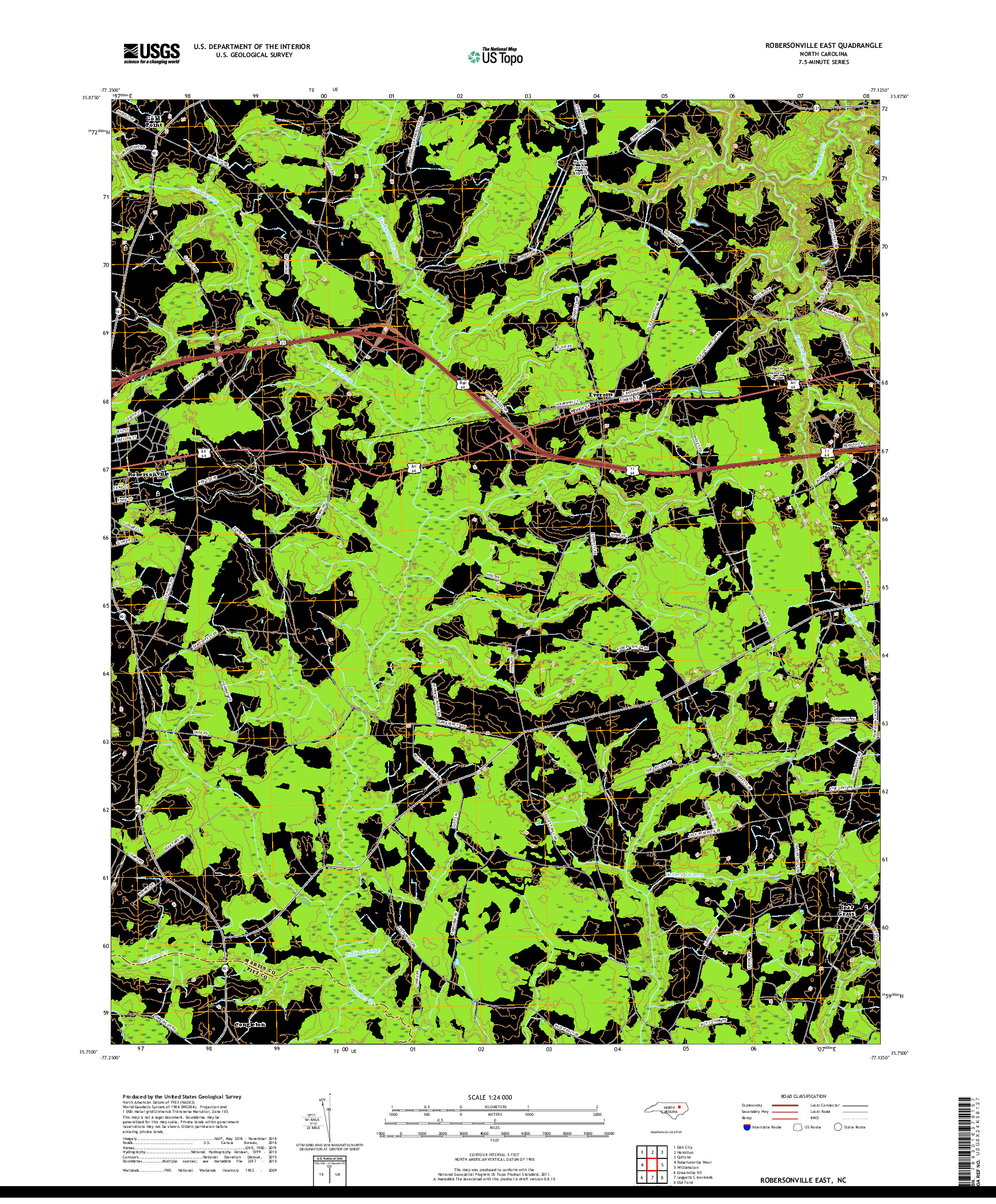 USGS US TOPO 7.5-MINUTE MAP FOR ROBERSONVILLE EAST, NC 2019