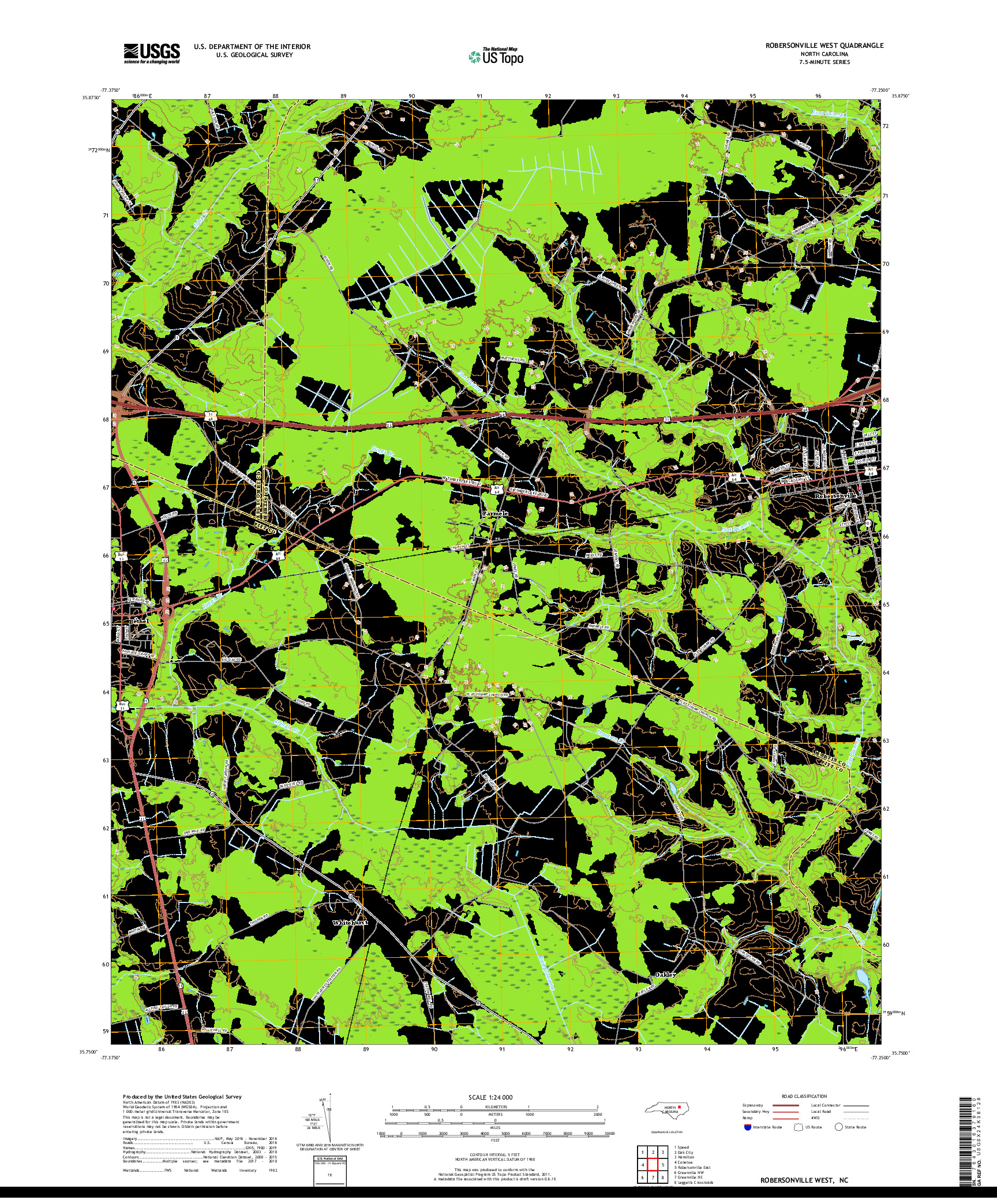 USGS US TOPO 7.5-MINUTE MAP FOR ROBERSONVILLE WEST, NC 2019