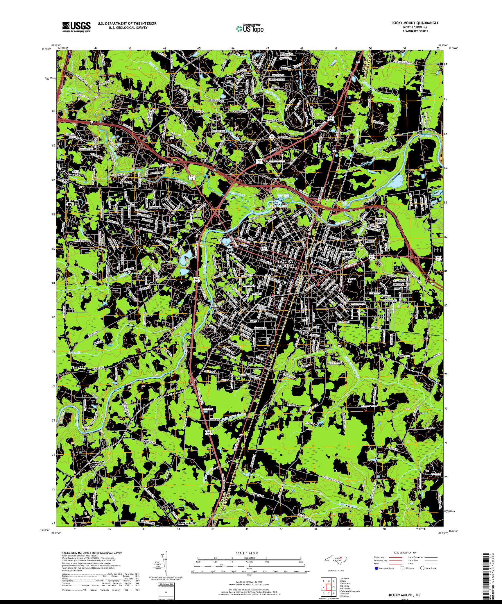 USGS US TOPO 7.5-MINUTE MAP FOR ROCKY MOUNT, NC 2019