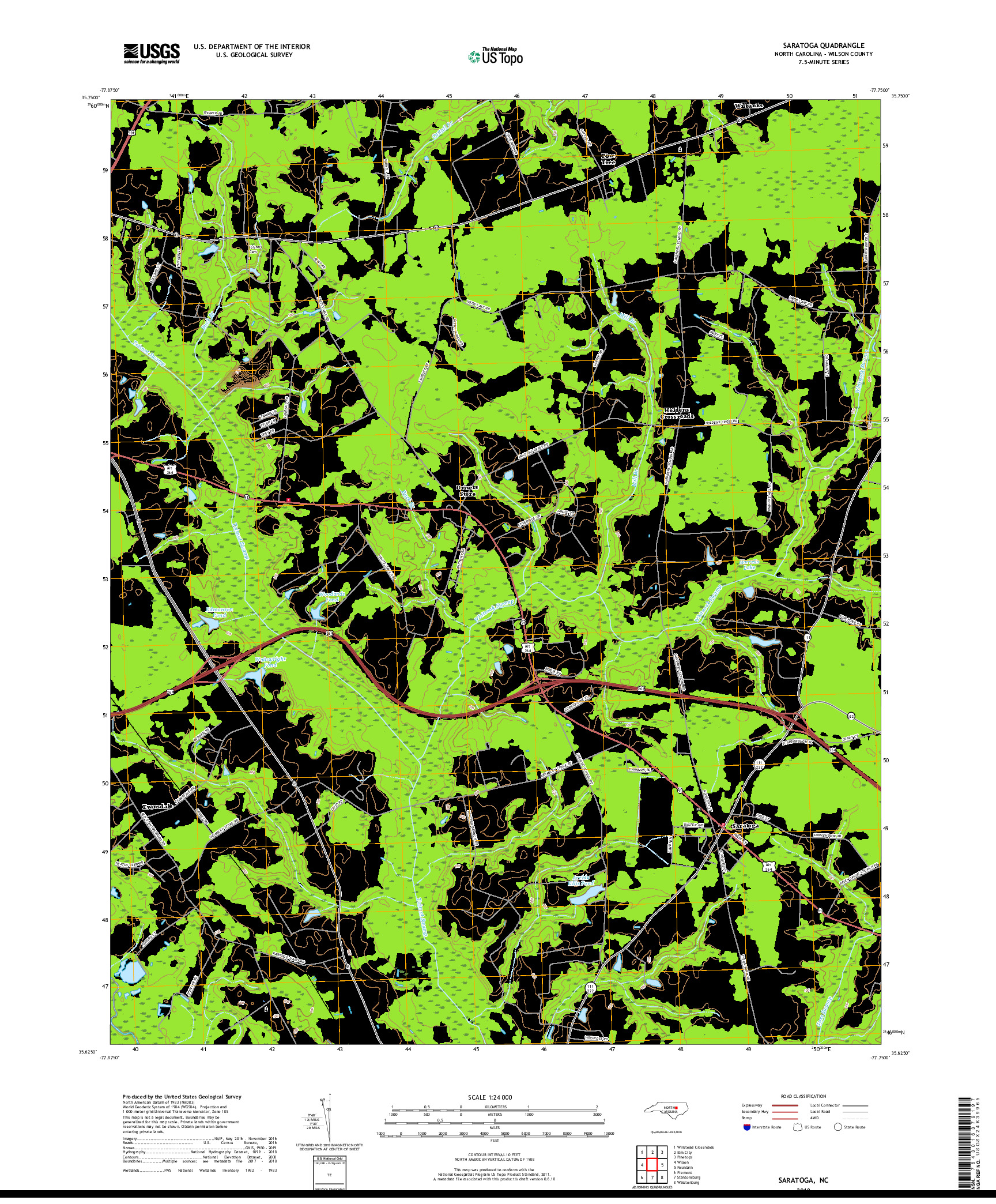 USGS US TOPO 7.5-MINUTE MAP FOR SARATOGA, NC 2019