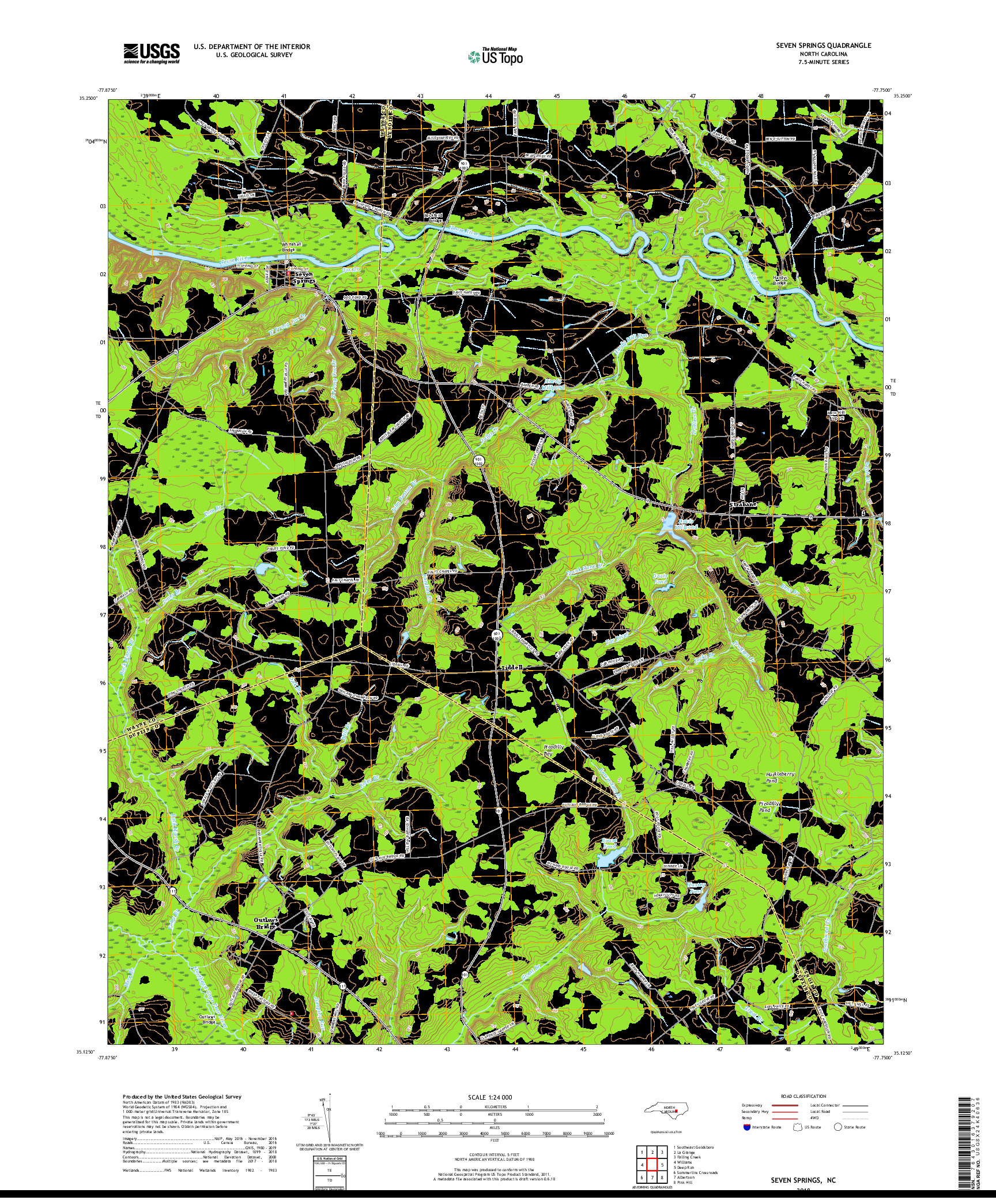 USGS US TOPO 7.5-MINUTE MAP FOR SEVEN SPRINGS, NC 2019