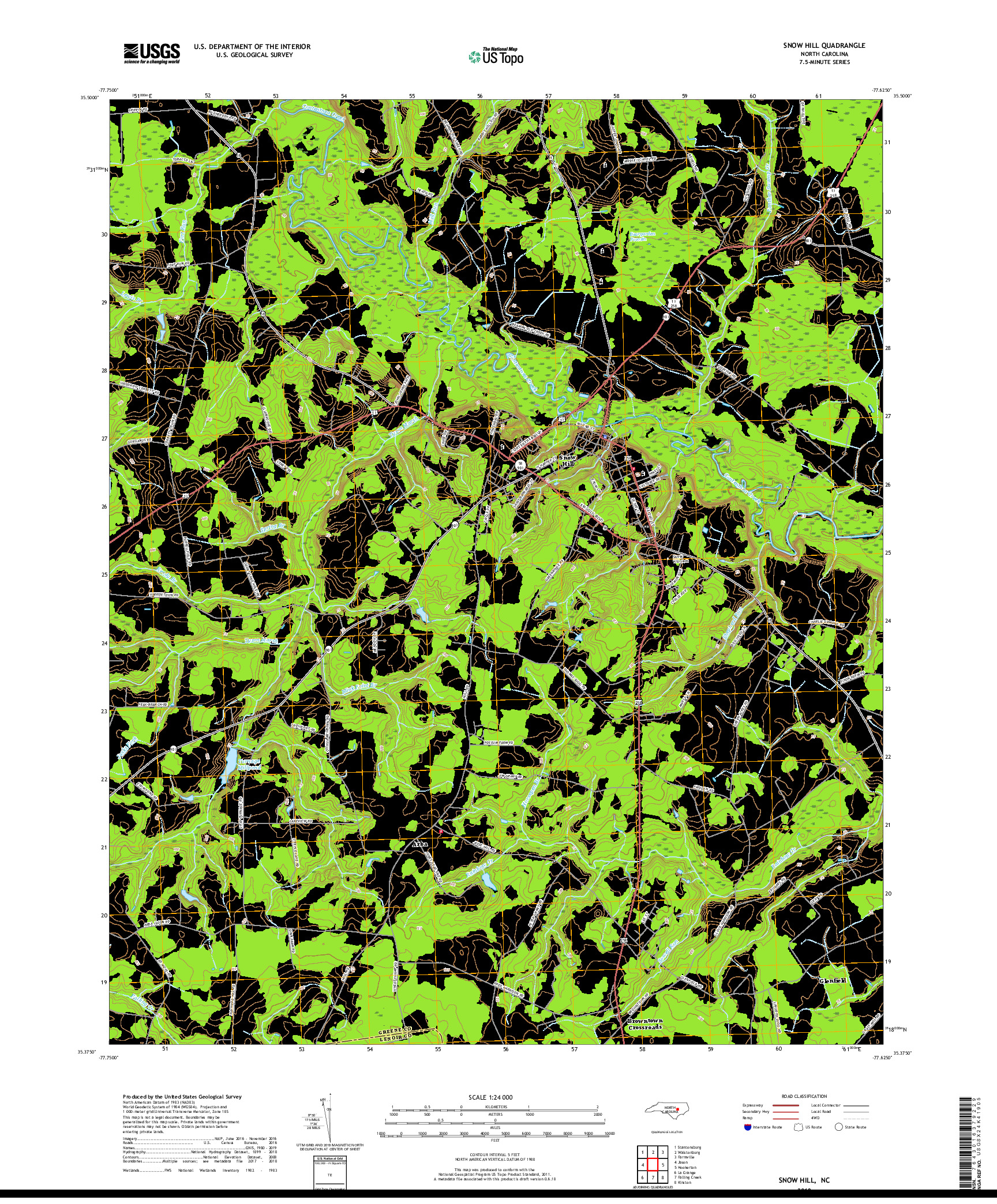 USGS US TOPO 7.5-MINUTE MAP FOR SNOW HILL, NC 2019