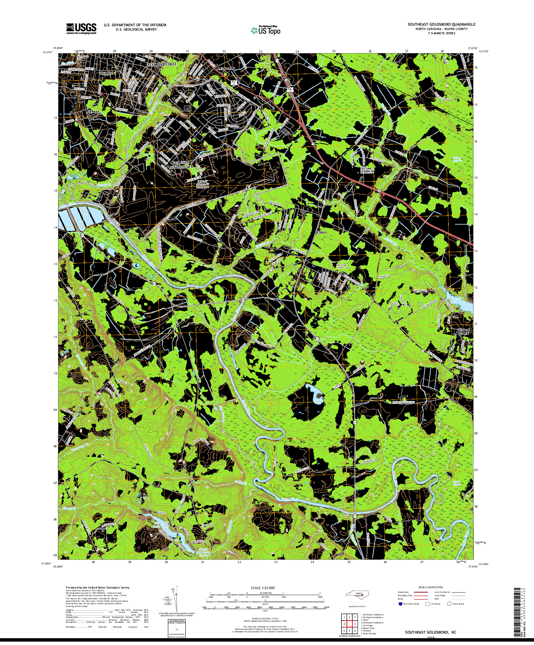 USGS US TOPO 7.5-MINUTE MAP FOR SOUTHEAST GOLDSBORO, NC 2019