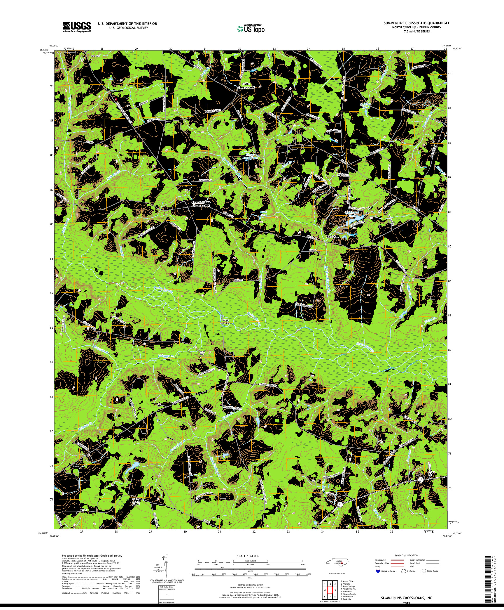 USGS US TOPO 7.5-MINUTE MAP FOR SUMMERLINS CROSSROADS, NC 2019