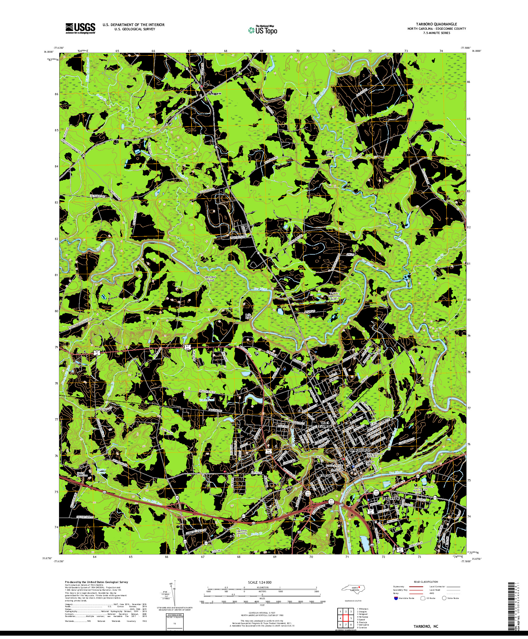 USGS US TOPO 7.5-MINUTE MAP FOR TARBORO, NC 2019