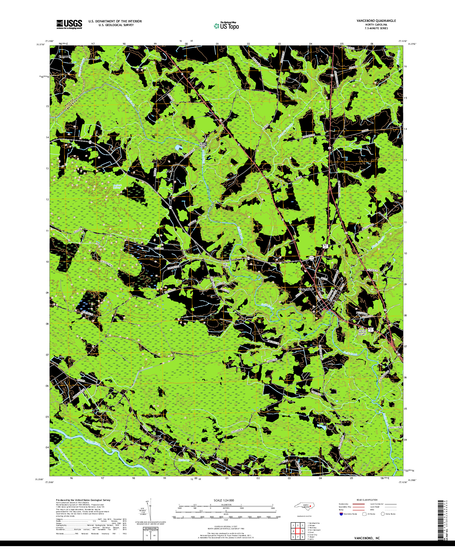 USGS US TOPO 7.5-MINUTE MAP FOR VANCEBORO, NC 2019