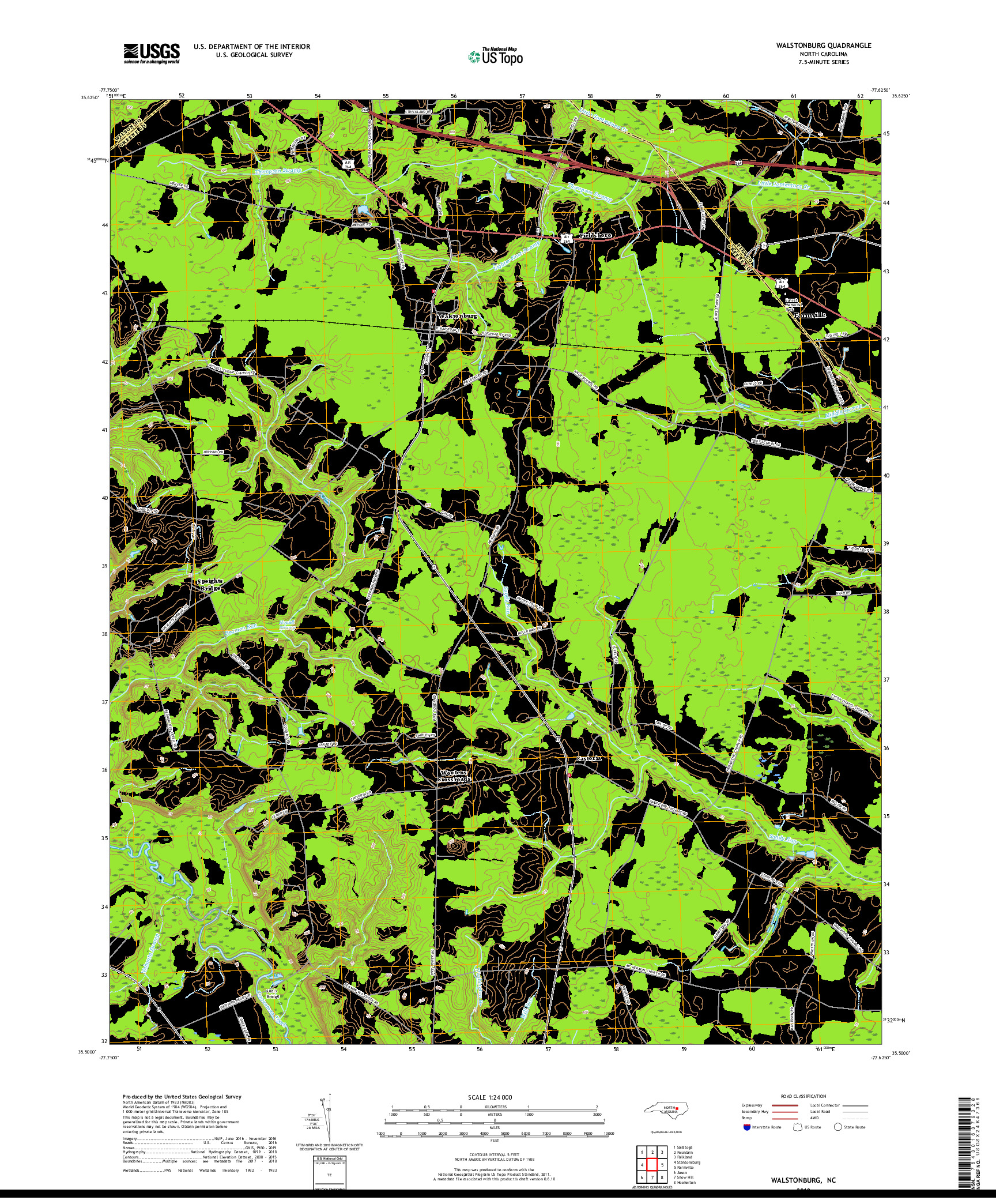 USGS US TOPO 7.5-MINUTE MAP FOR WALSTONBURG, NC 2019