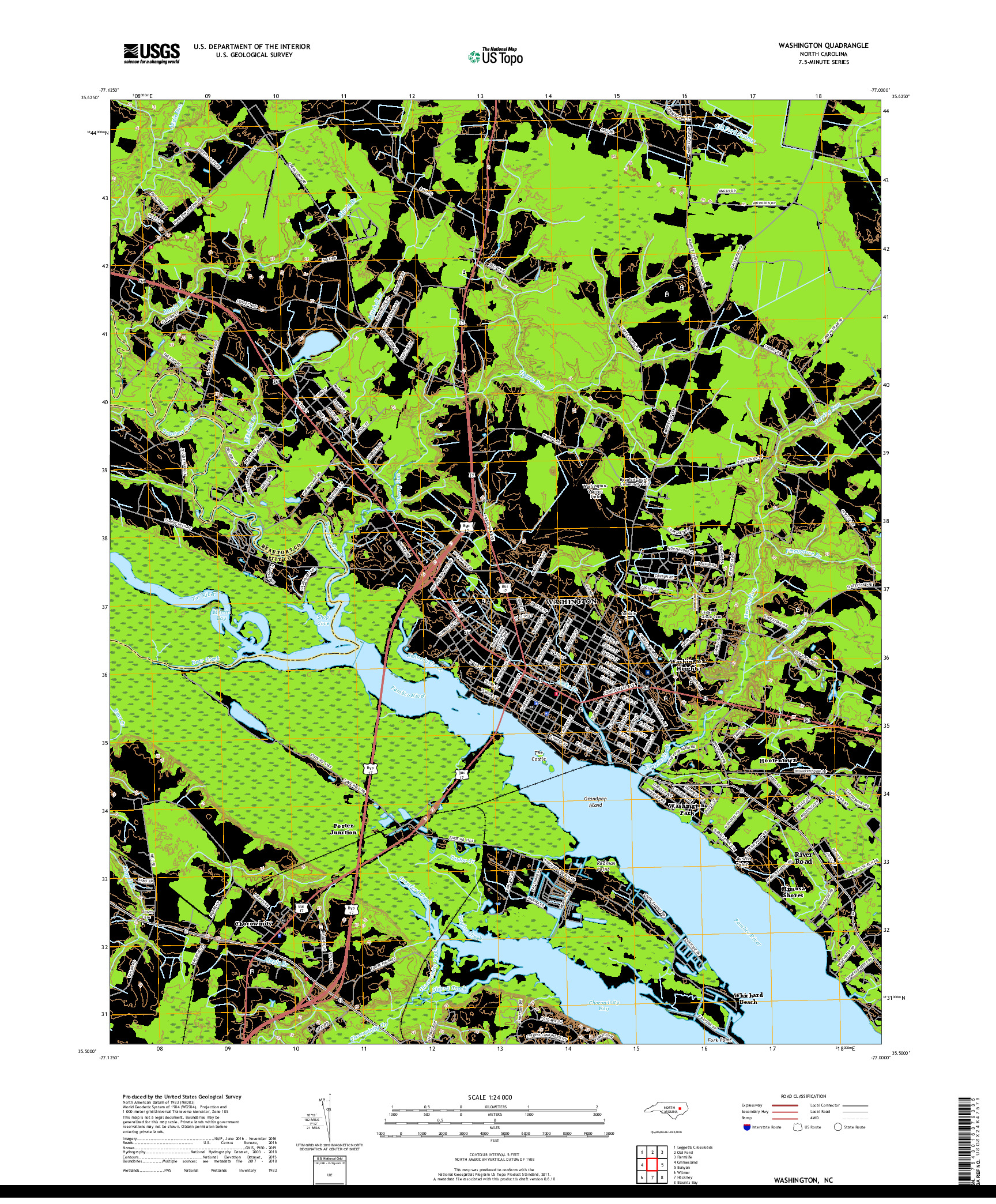 USGS US TOPO 7.5-MINUTE MAP FOR WASHINGTON, NC 2019