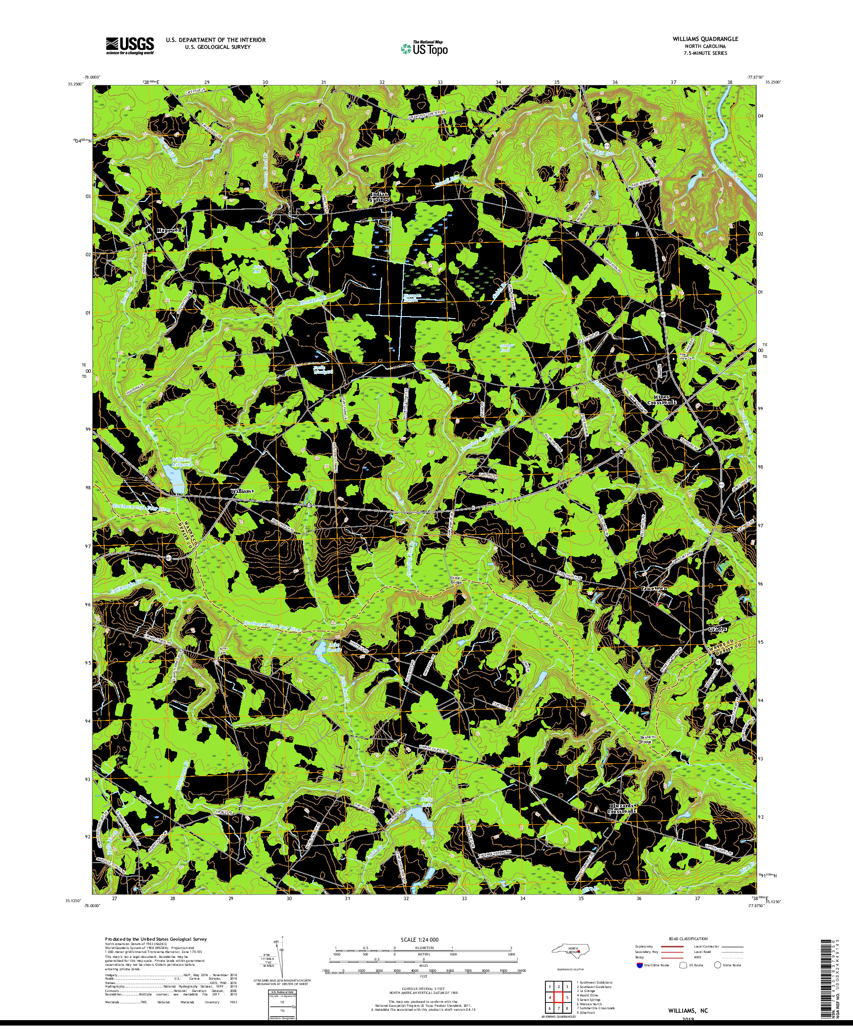 USGS US TOPO 7.5-MINUTE MAP FOR WILLIAMS, NC 2019