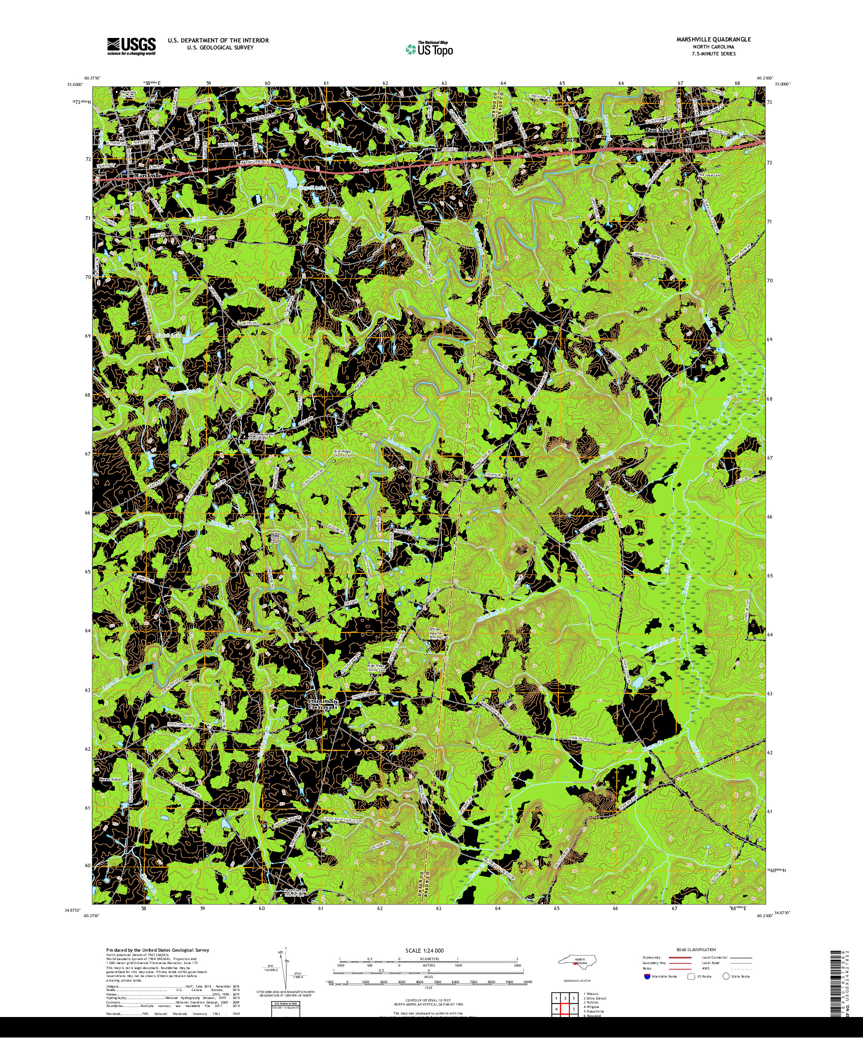 USGS US TOPO 7.5-MINUTE MAP FOR MARSHVILLE, NC 2019