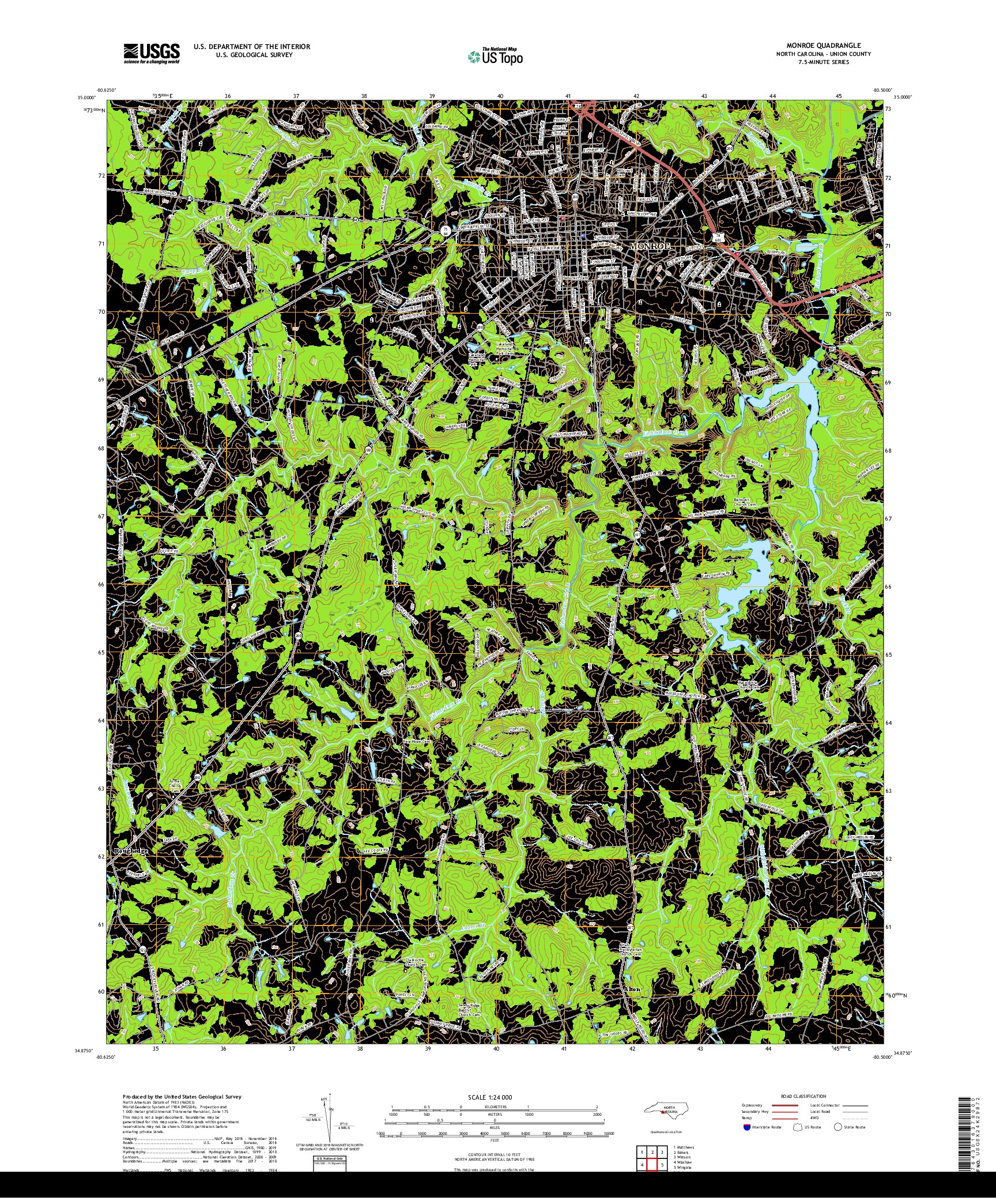 USGS US TOPO 7.5-MINUTE MAP FOR MONROE, NC 2019