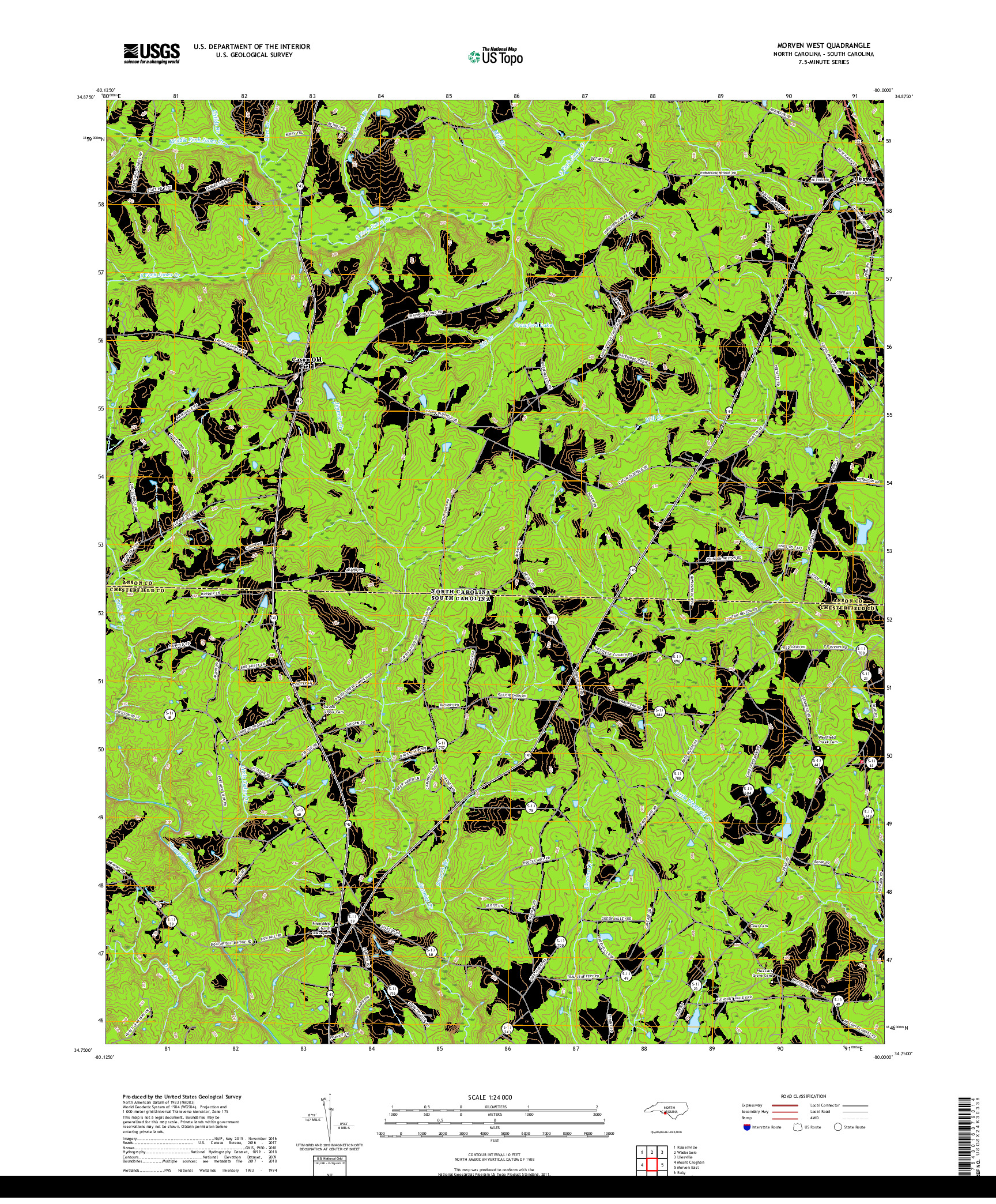 USGS US TOPO 7.5-MINUTE MAP FOR MORVEN WEST, NC,SC 2019