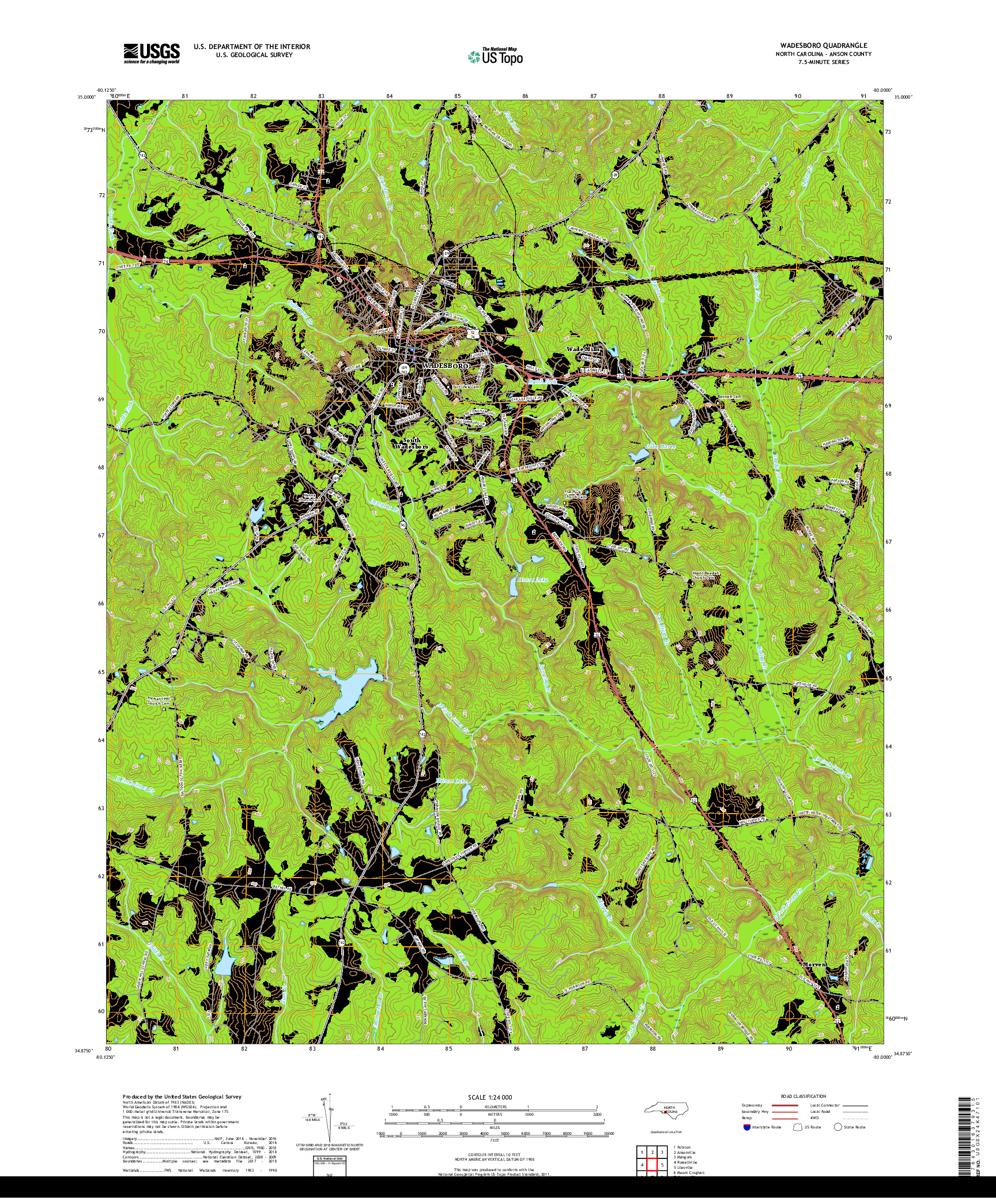 USGS US TOPO 7.5-MINUTE MAP FOR WADESBORO, NC 2019