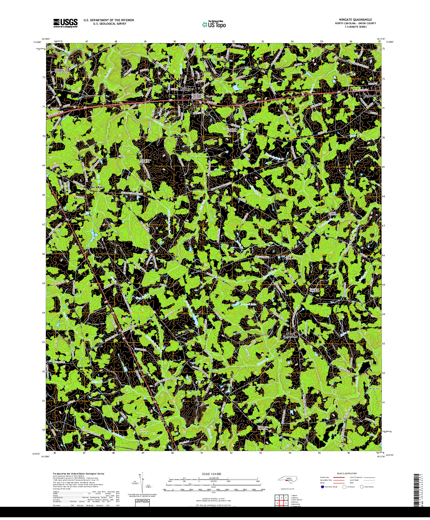 USGS US TOPO 7.5-MINUTE MAP FOR WINGATE, NC 2019