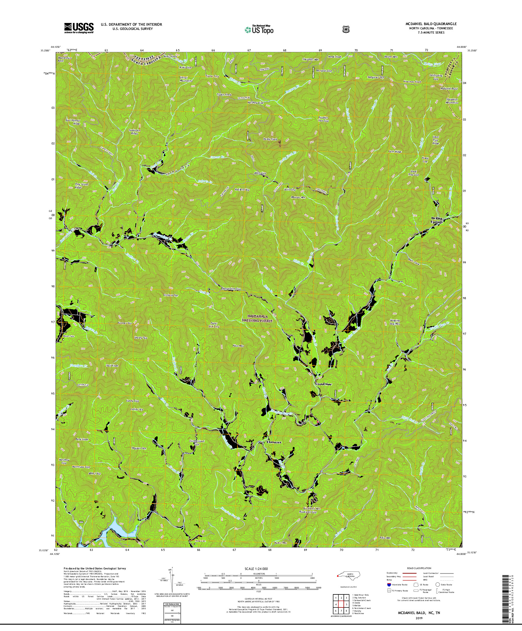 USGS US TOPO 7.5-MINUTE MAP FOR MCDANIEL BALD, NC,TN 2019